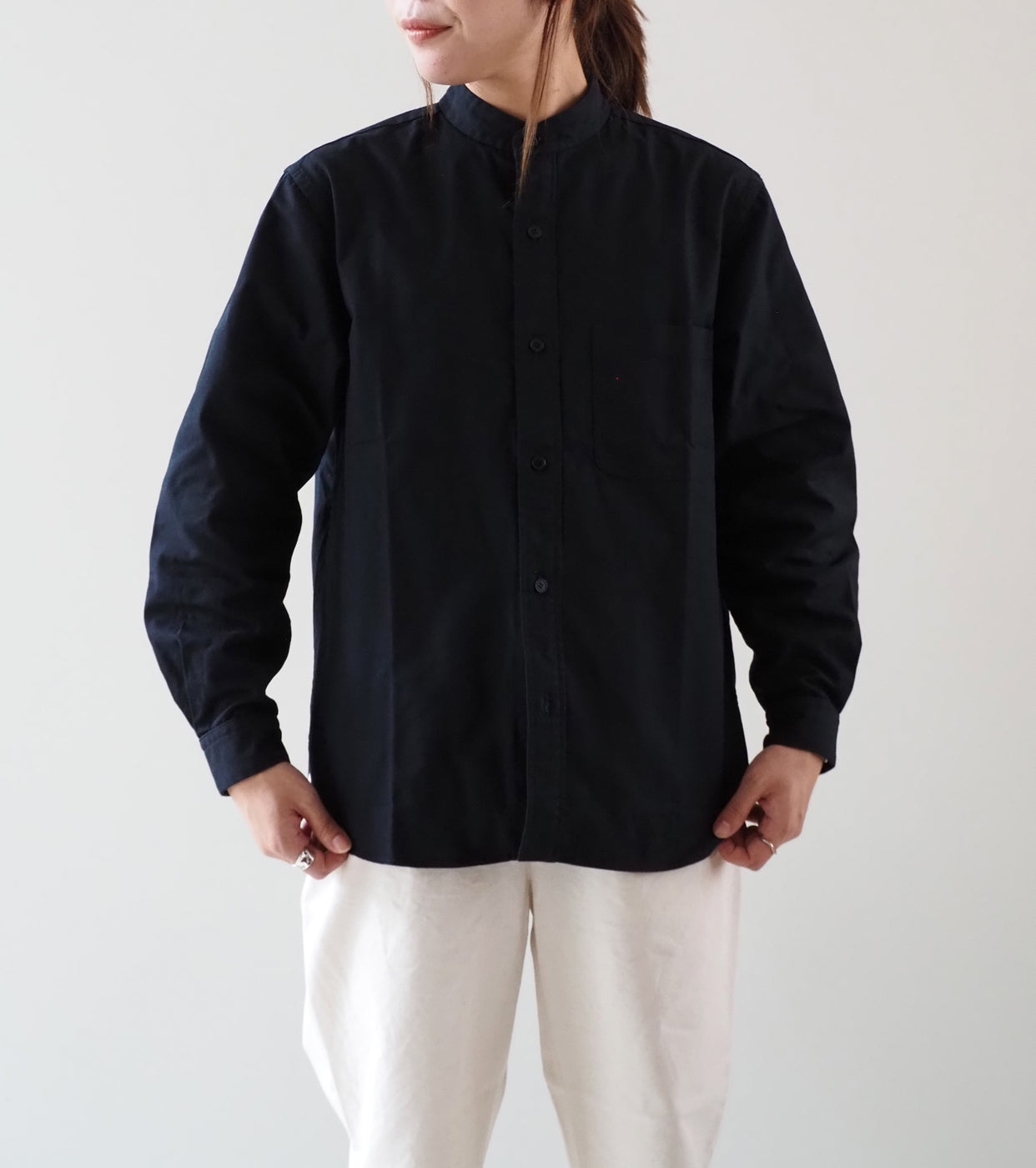 YAECA  CANVAS DESIGN Stand Collar Shirt , Dark Navy