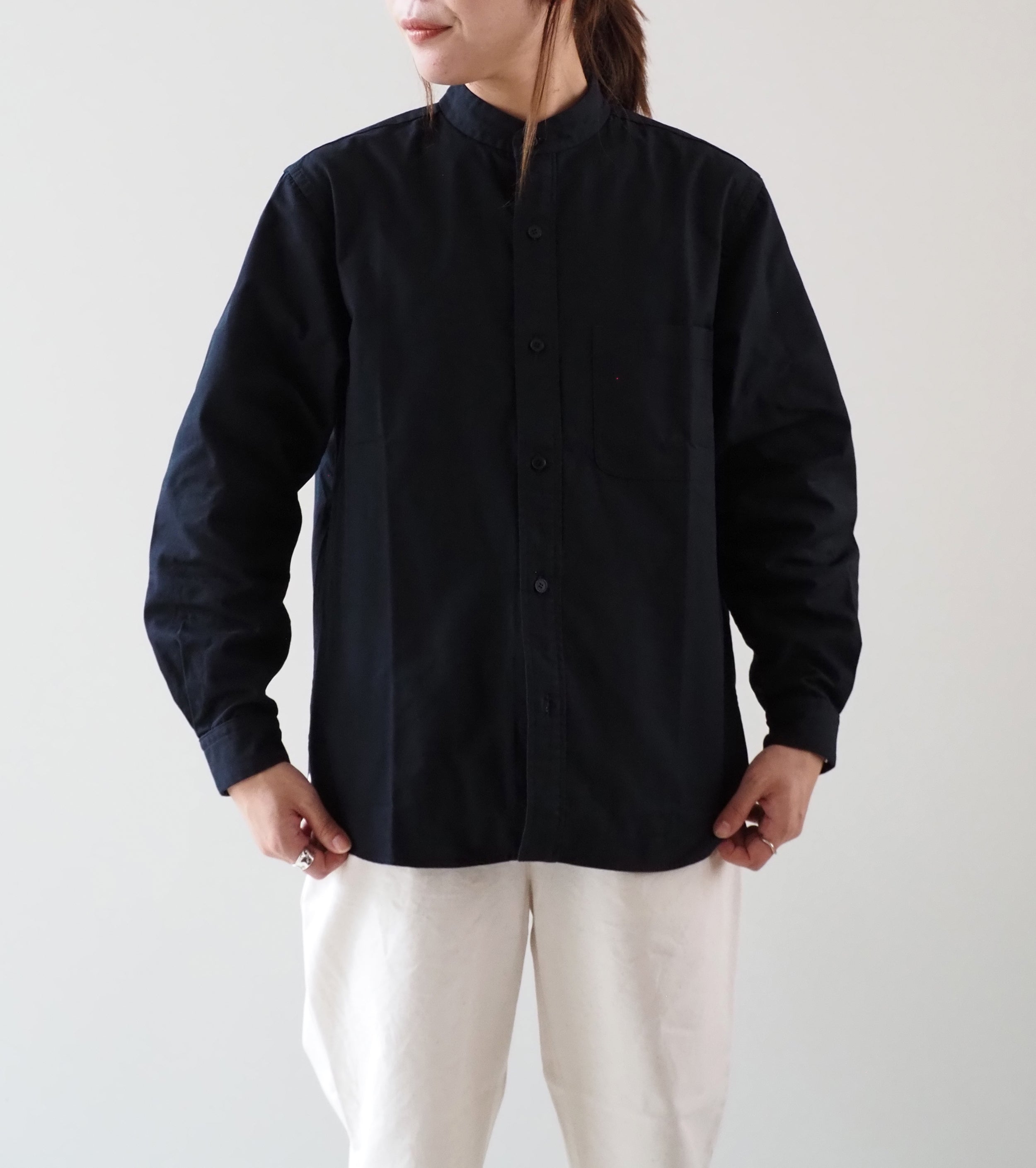 YAECA  CANVAS DESIGN Stand Collar Shirt , Dark Navy