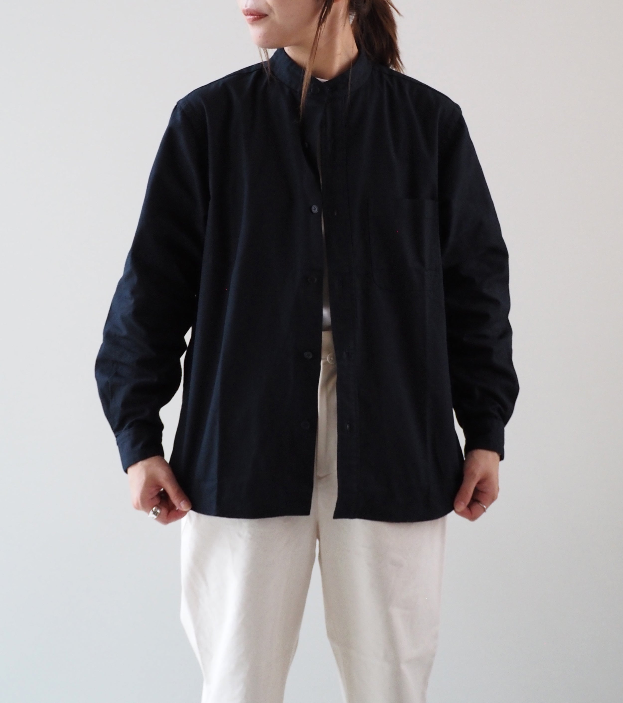 YAECA  CANVAS DESIGN Stand Collar Shirt , Dark Navy