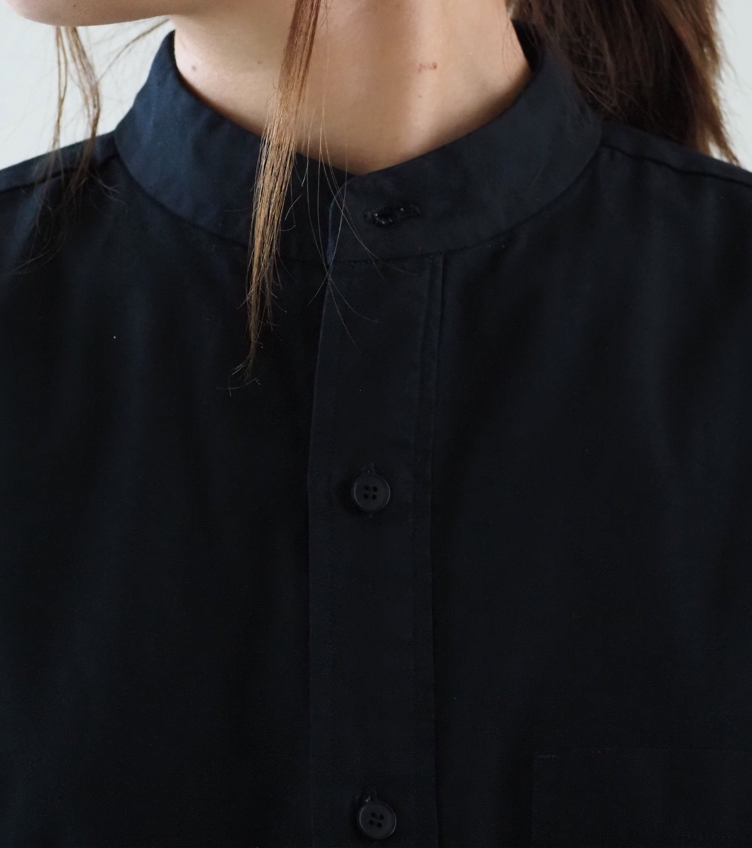 YAECA  CANVAS DESIGN Stand Collar Shirt , Dark Navy