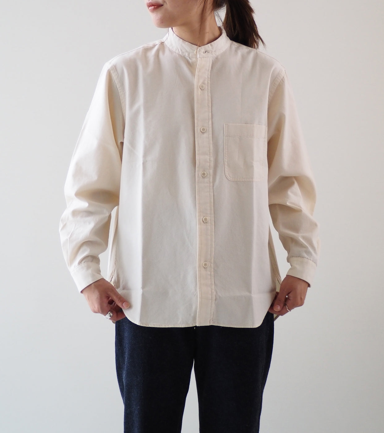 YAECA CANVAS DESIGN Stand Collar Shirt , Natural