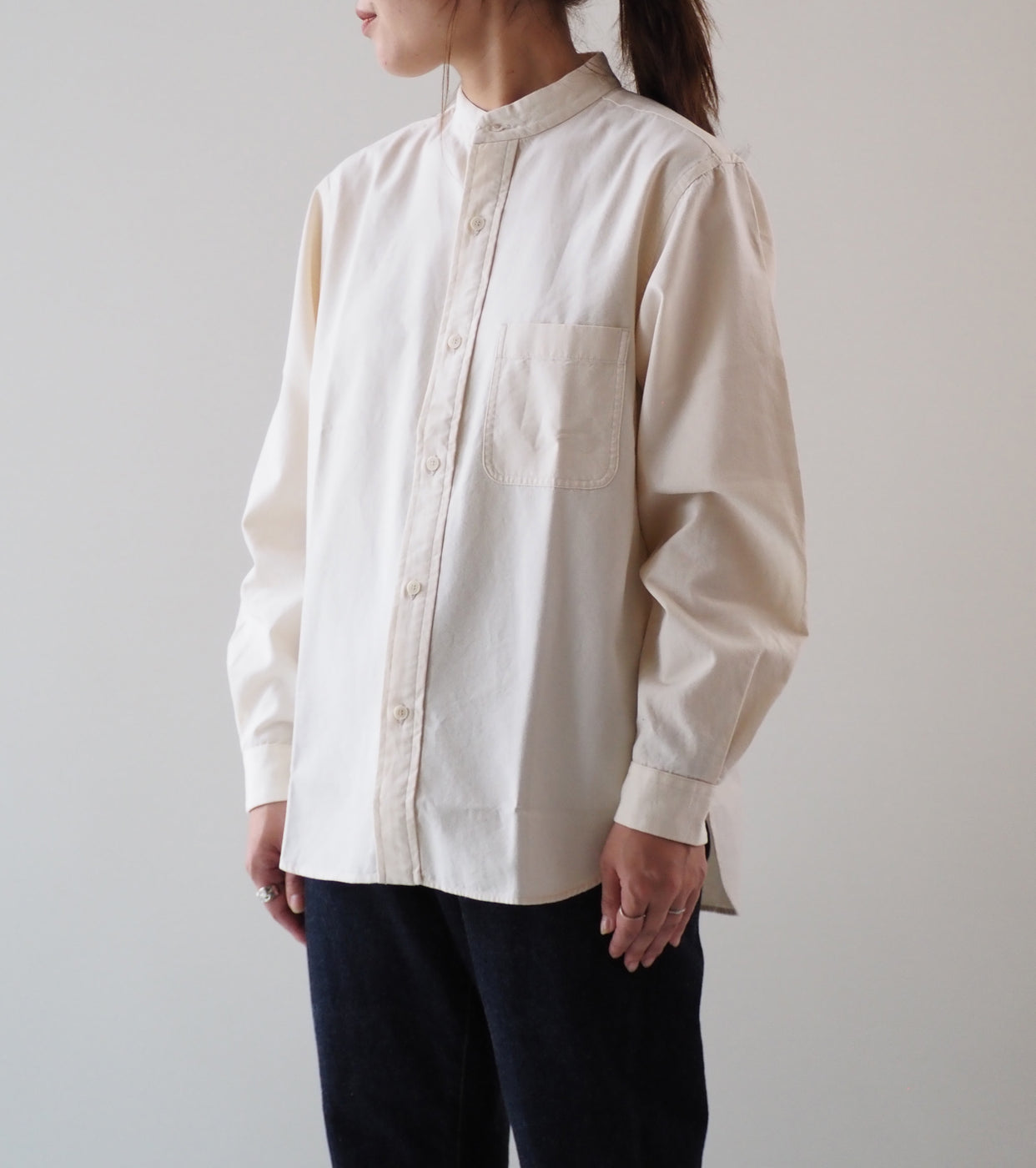 YAECA CANVAS DESIGN Stand Collar Shirt , Natural