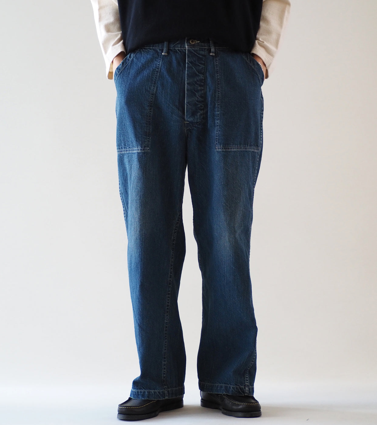 CIOTA Denim Baker Pants , Medium Dark Blue Damage