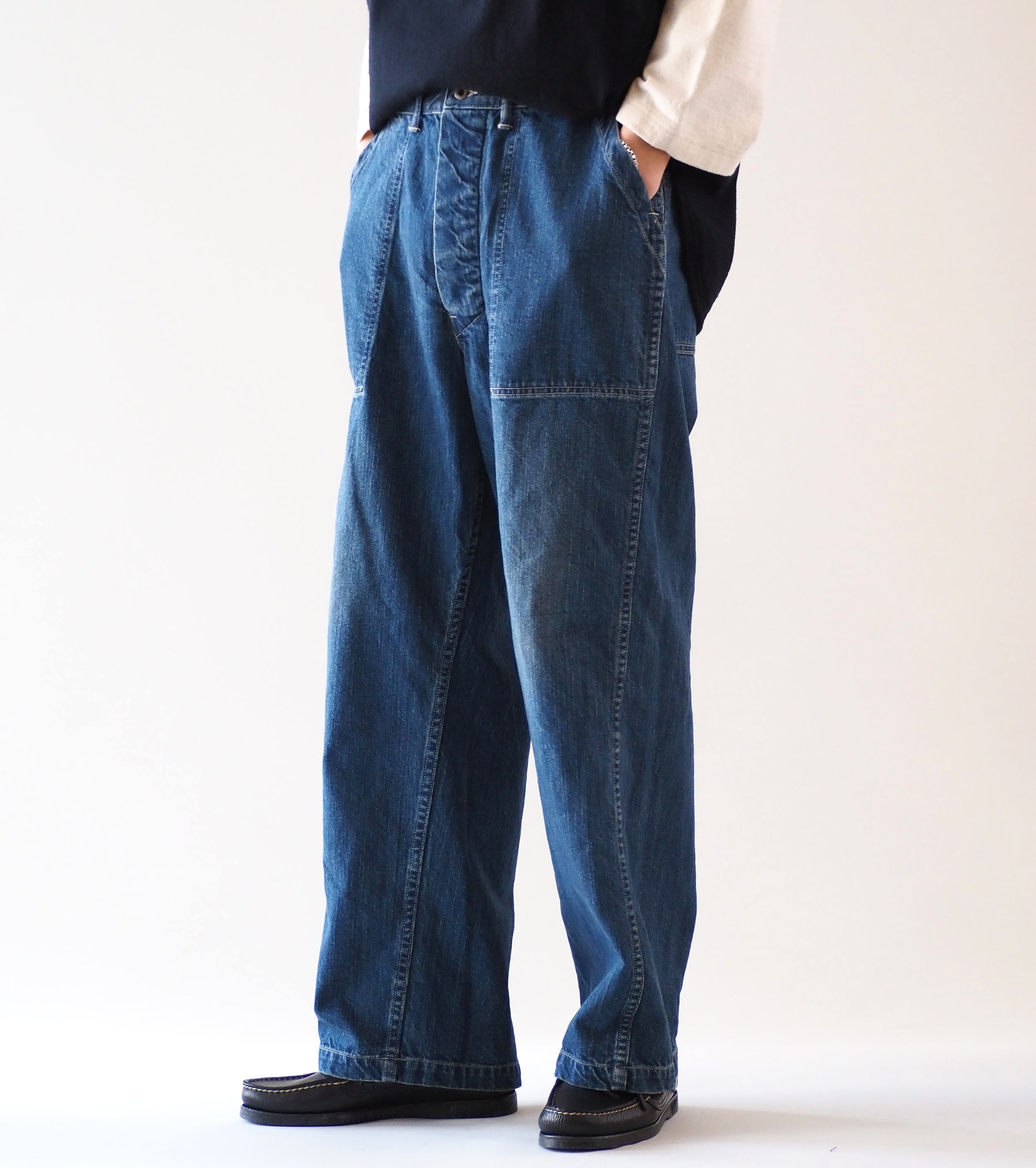 CIOTA Denim Baker Pants , Medium Dark Blue Damage
