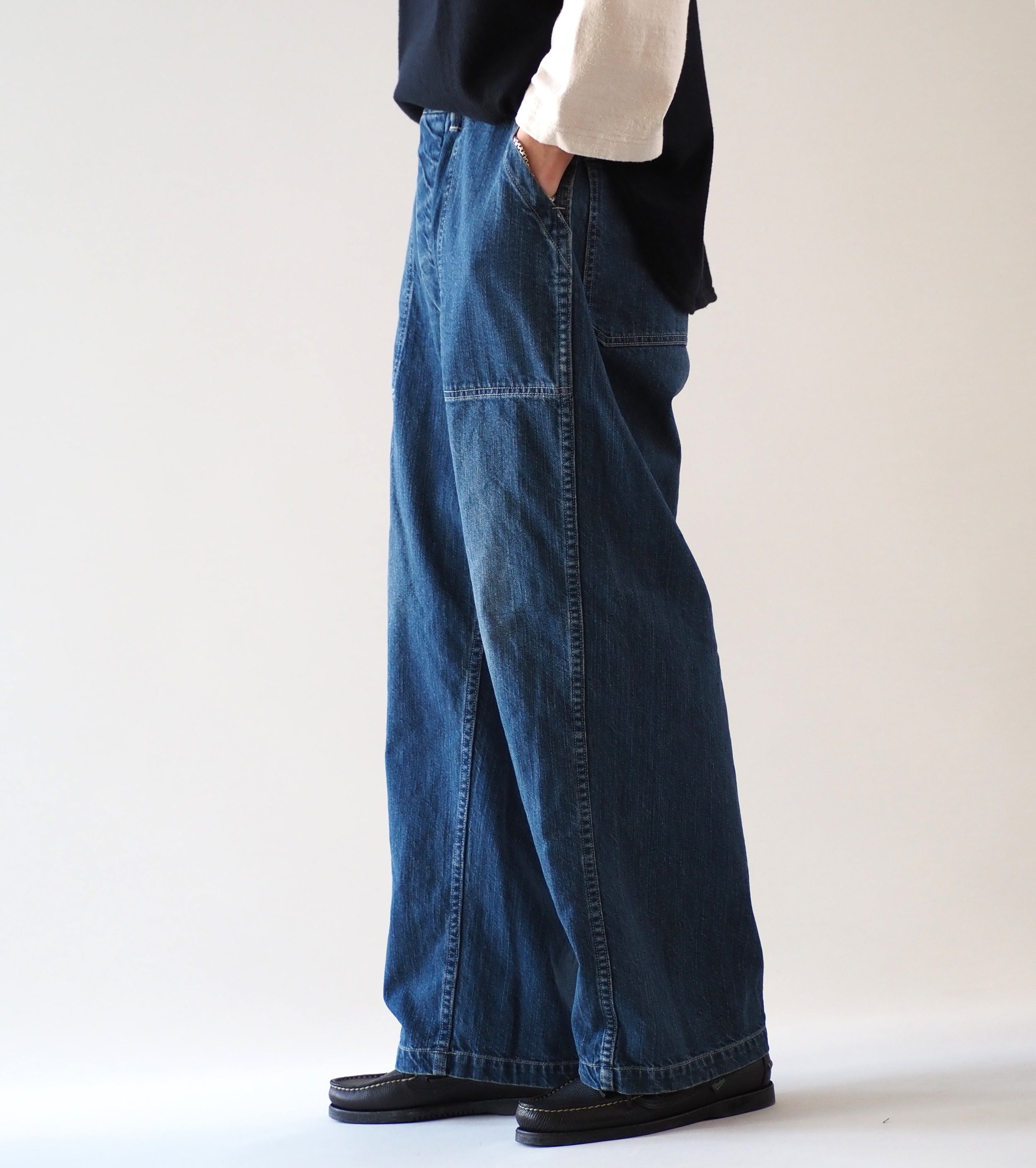 CIOTA Denim Baker Pants , Medium Dark Blue Damage