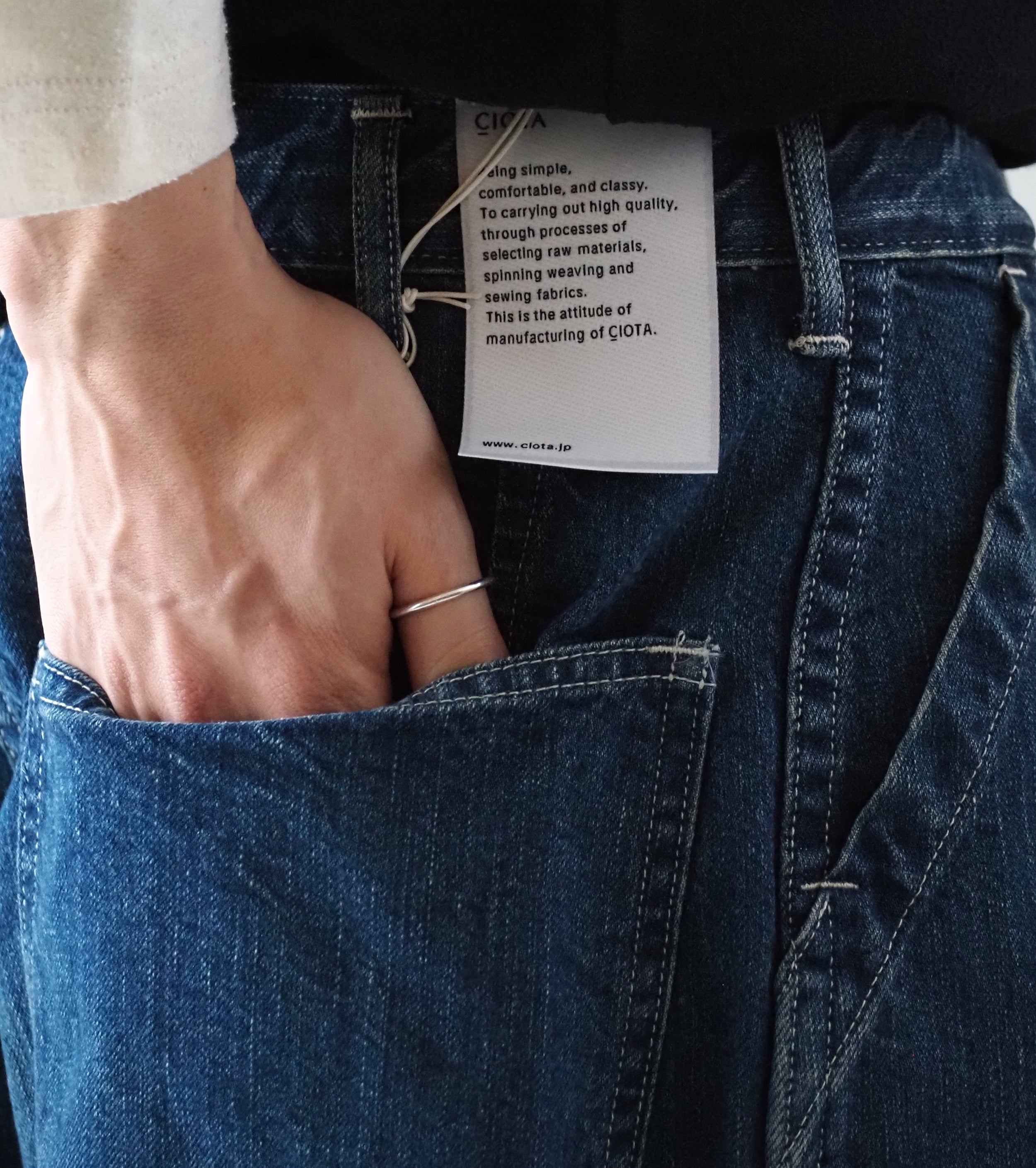 CIOTA Denim Baker Pants , Medium Dark Blue Damage