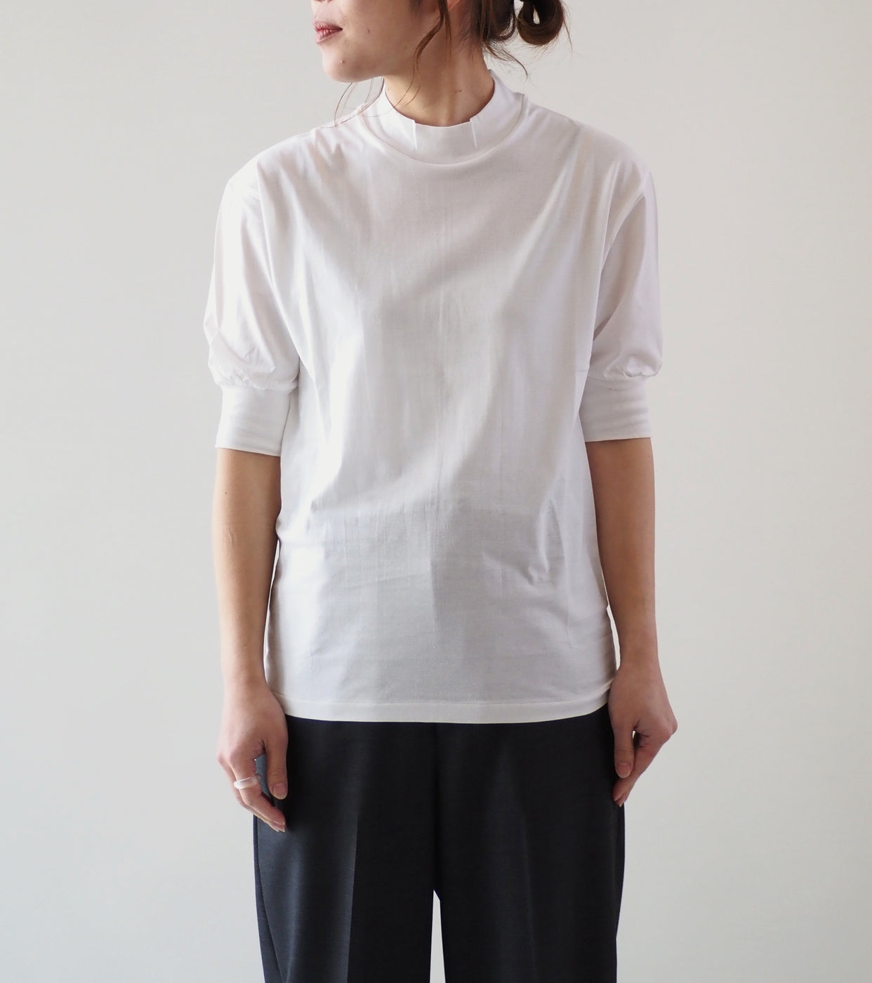 Mock Neck Half Sleeve Tee, White