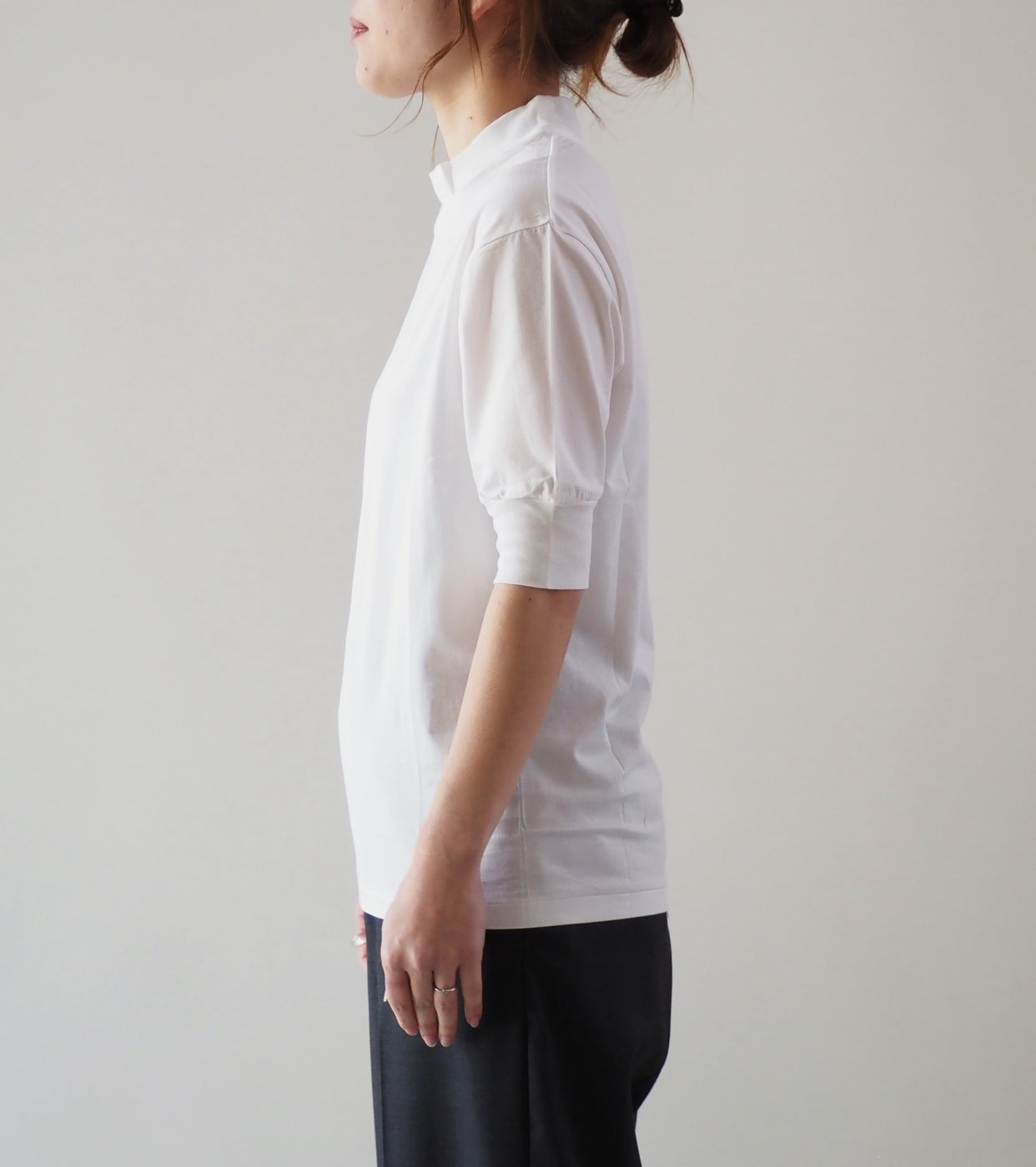 Mock Neck Half Sleeve Tee, White