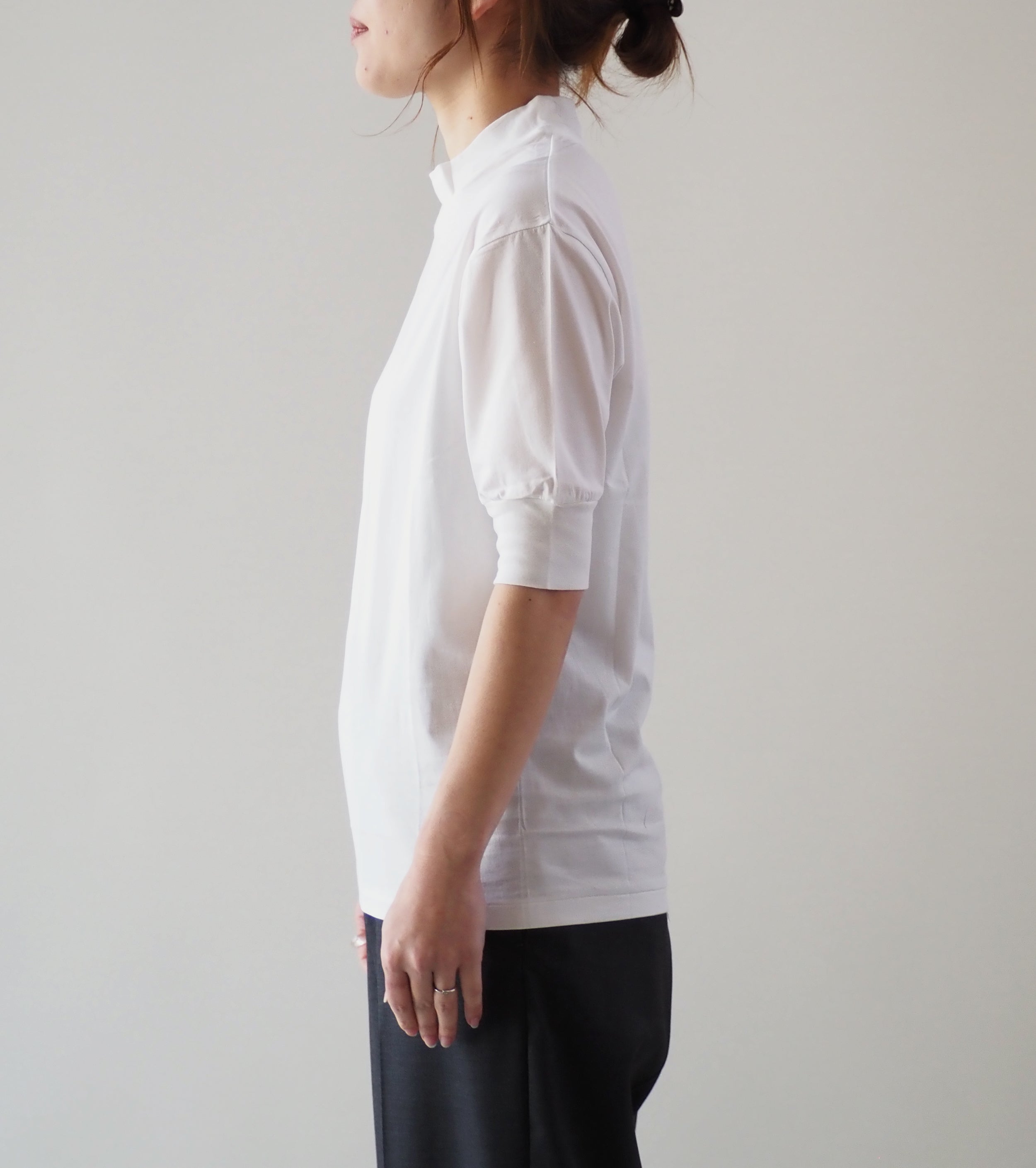Mock Neck Half Sleeve Tee, White
