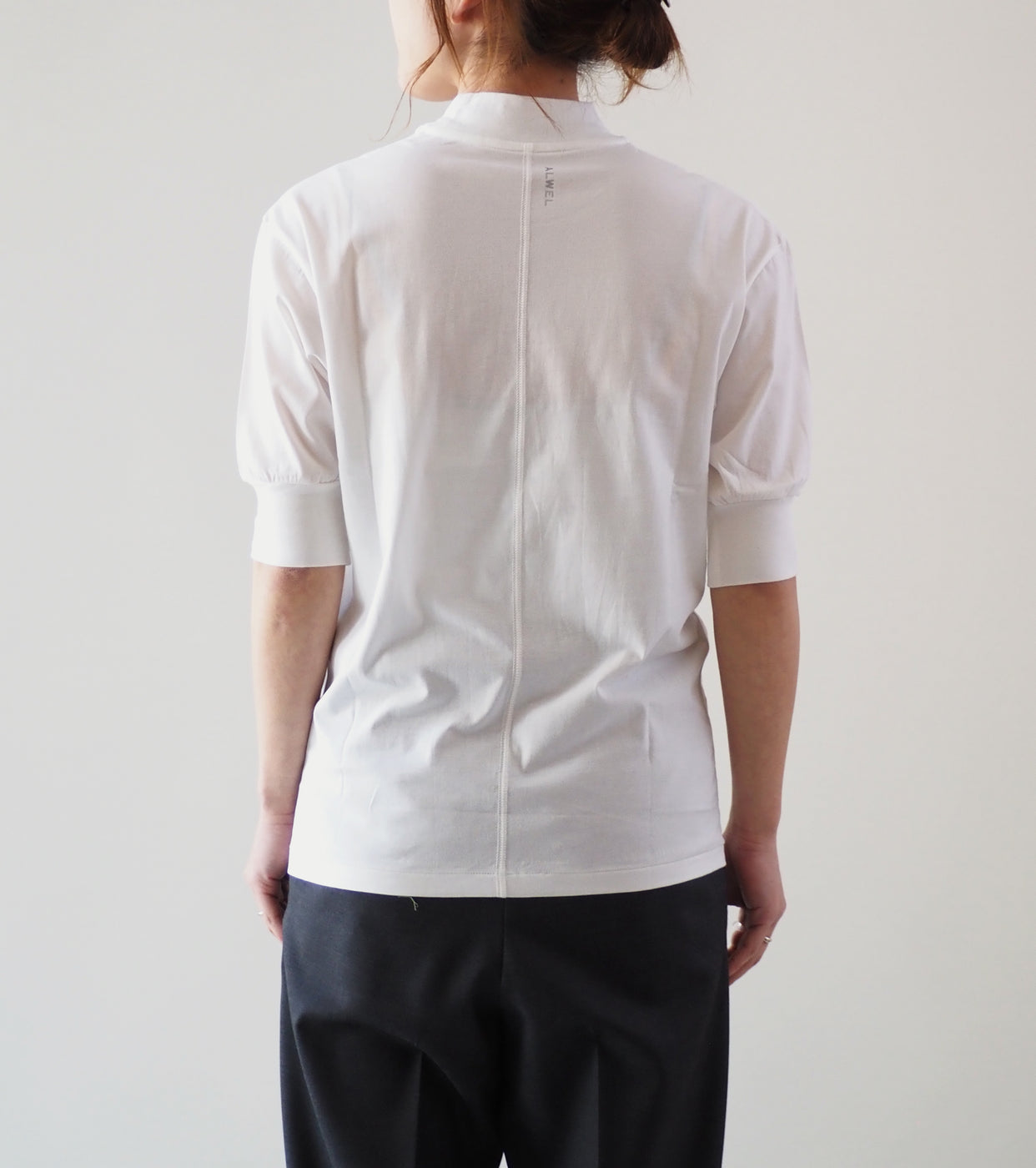 Mock Neck Half Sleeve Tee, White