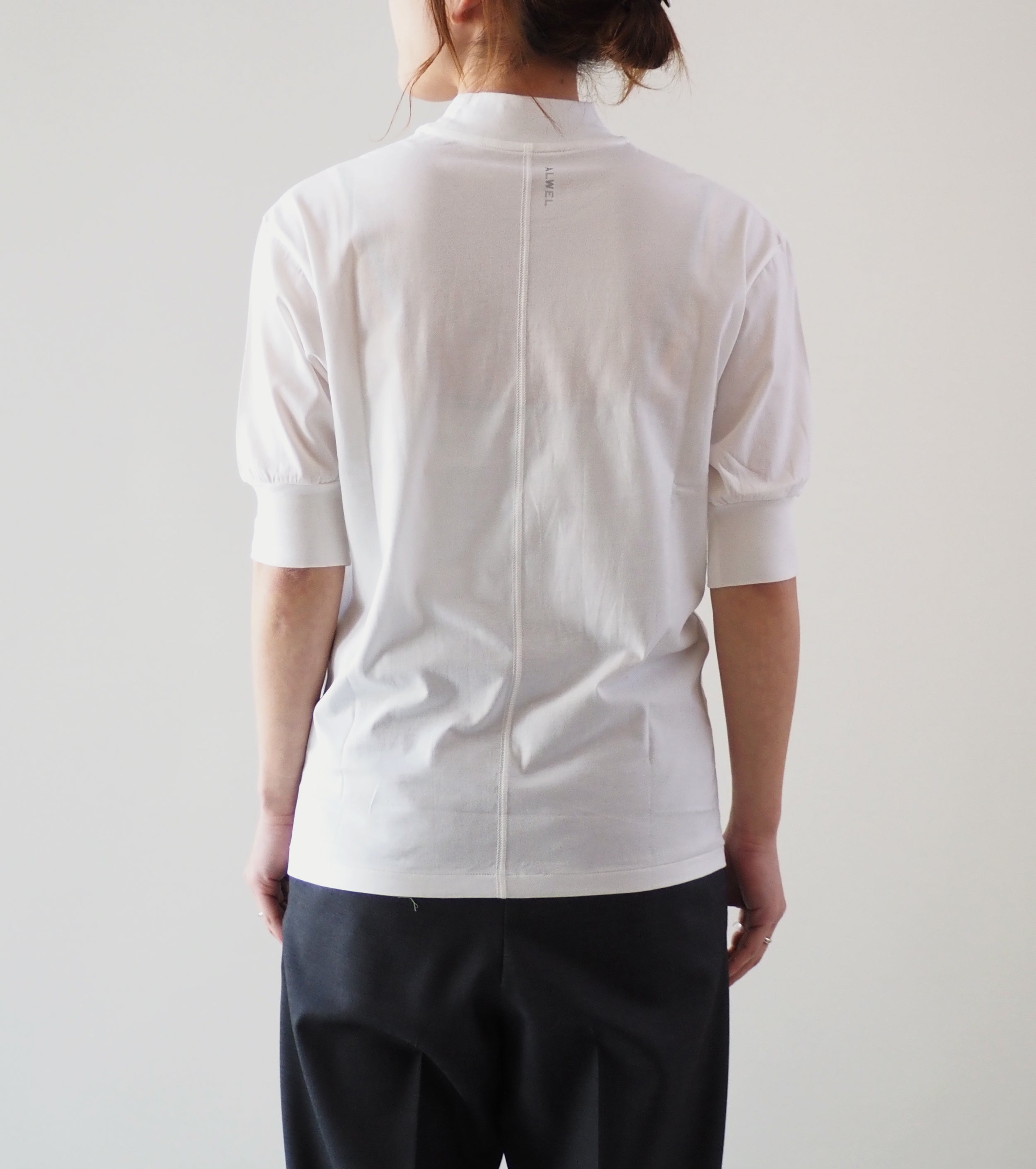 Mock Neck Half Sleeve Tee, White
