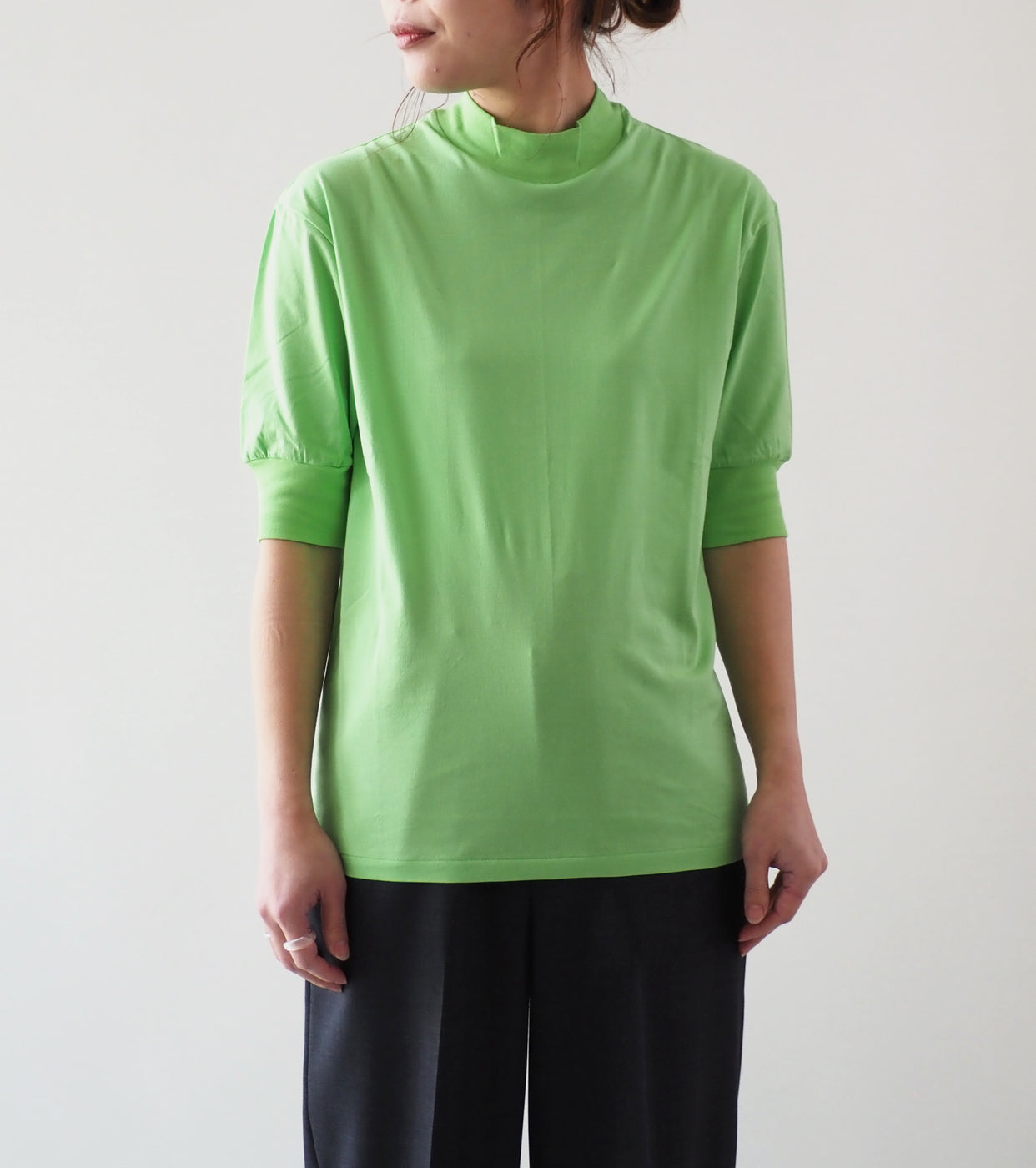 ALWEL Mock Neck Half Sleeve Tee, Summer Green
