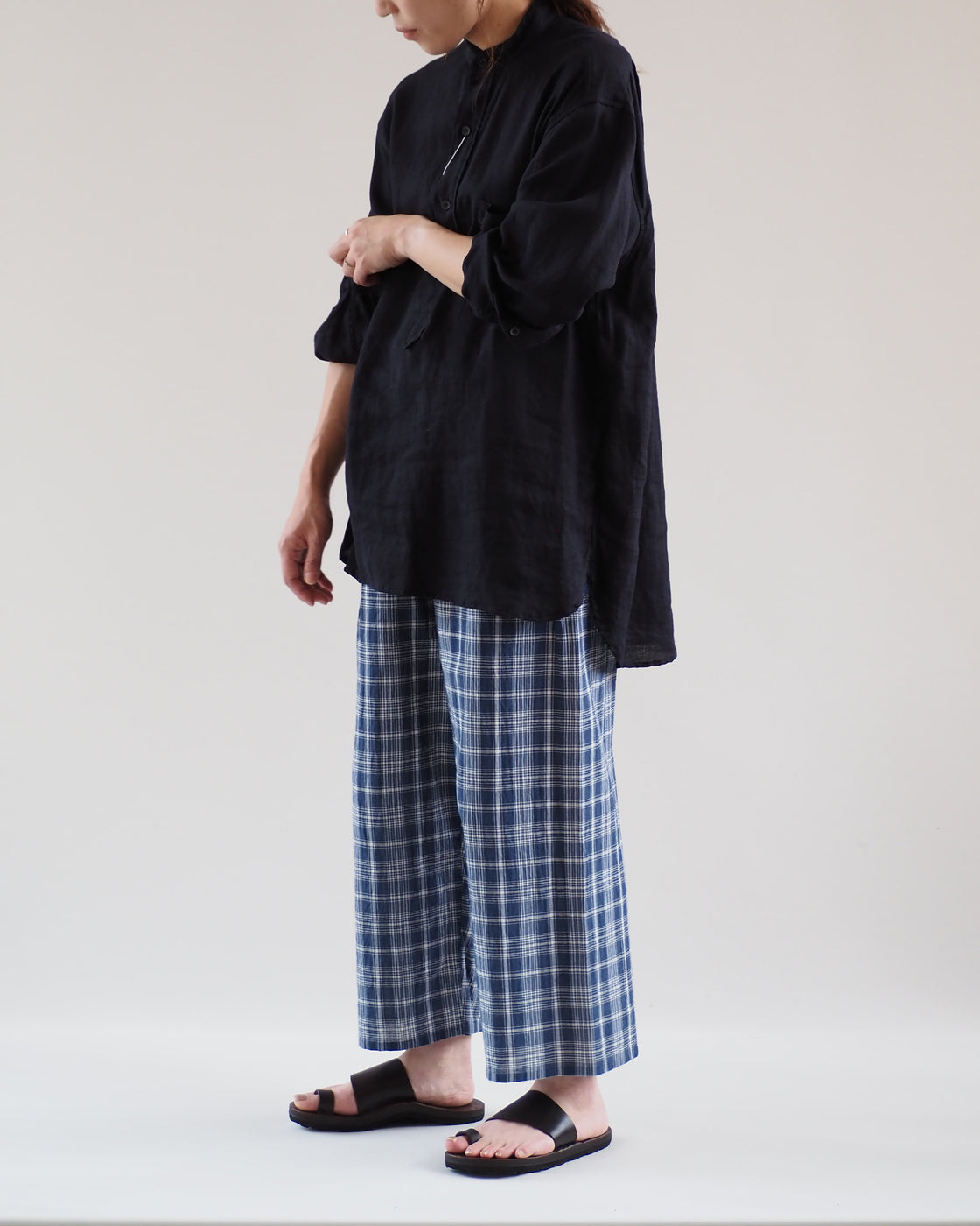 Linen twill pullover shirt, Navy