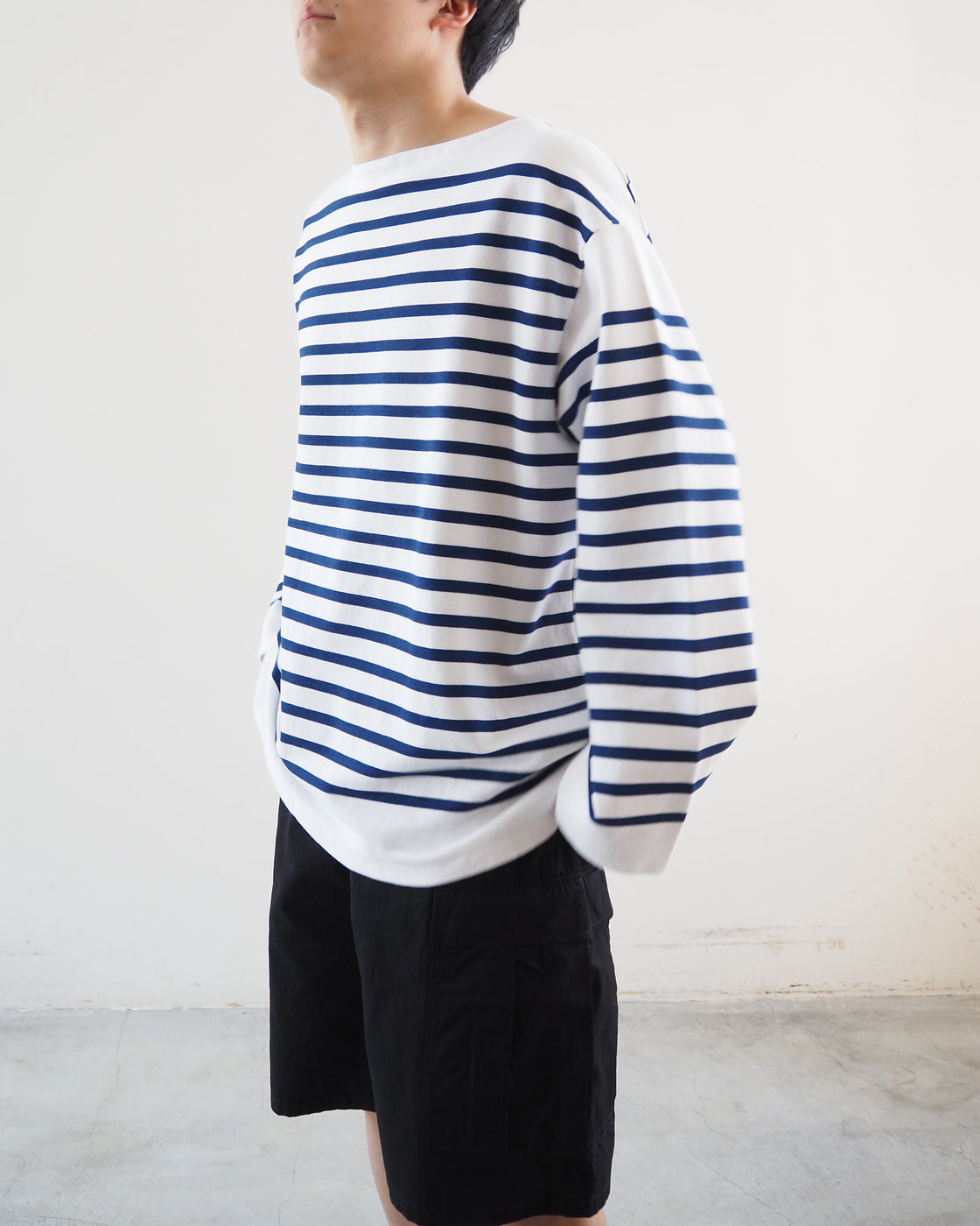 Striped basque shirt, White x Royalblue