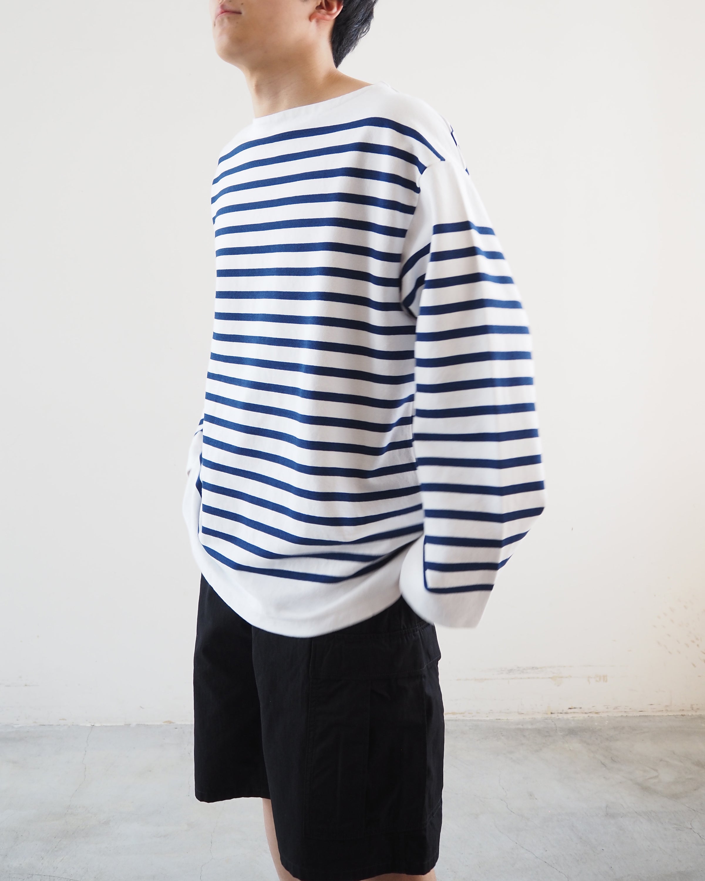 Striped basque shirt, White x Royalblue