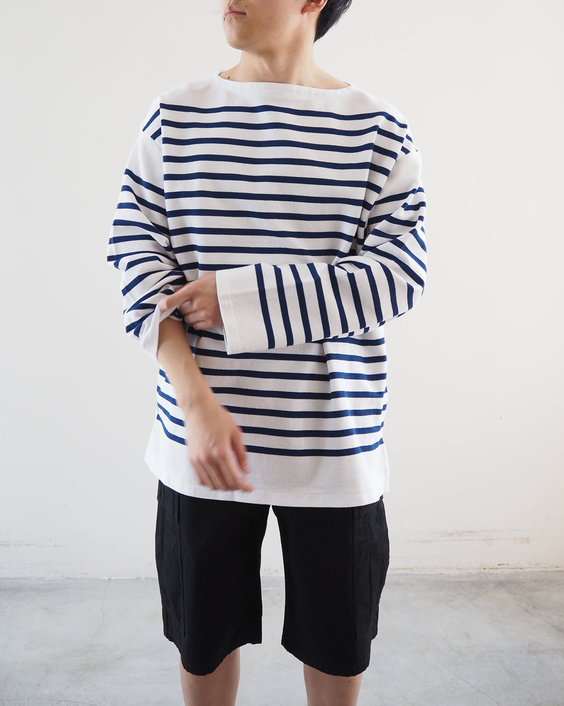 Striped basque shirt, White x Royalblue