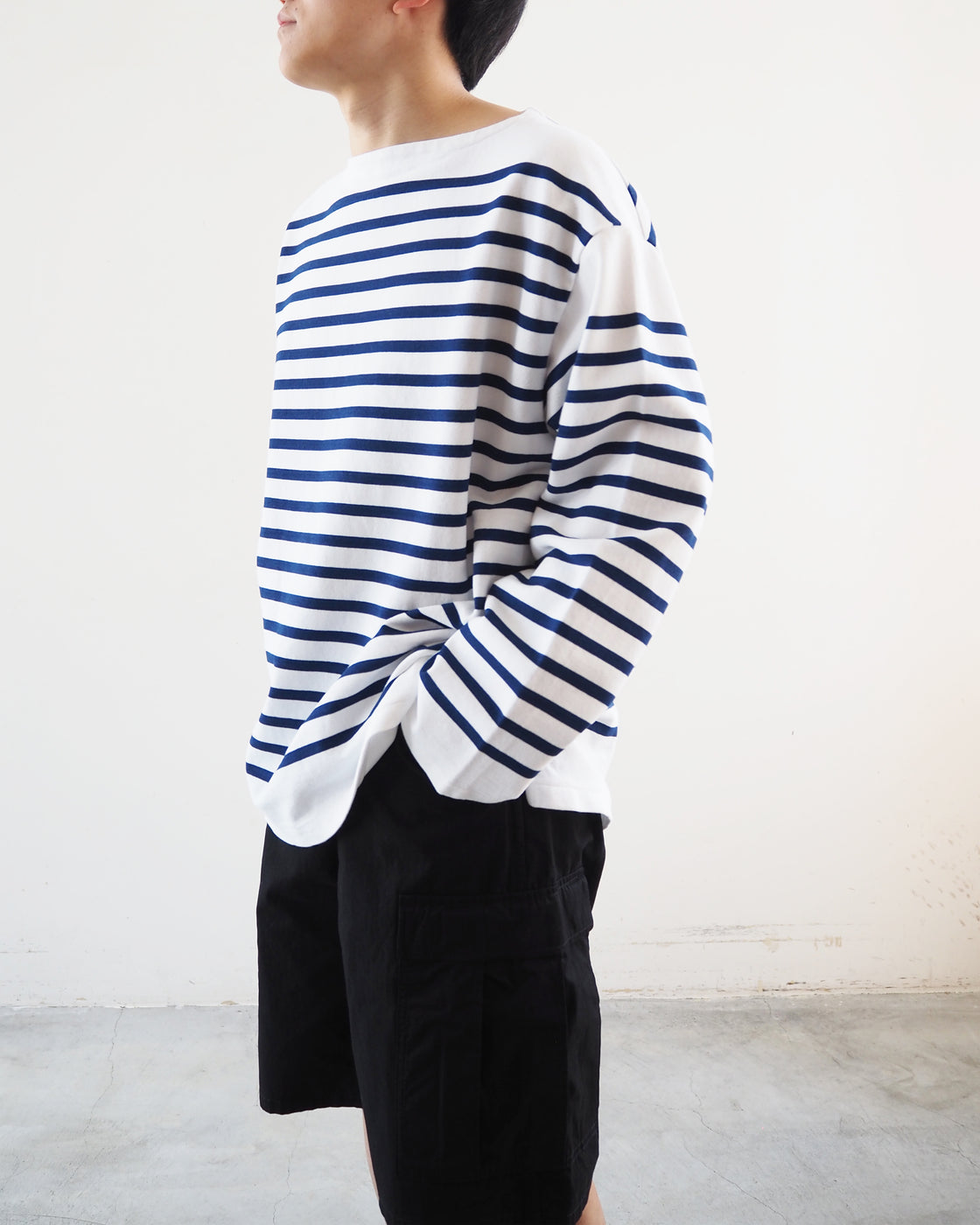 Striped basque shirt, White x Royalblue