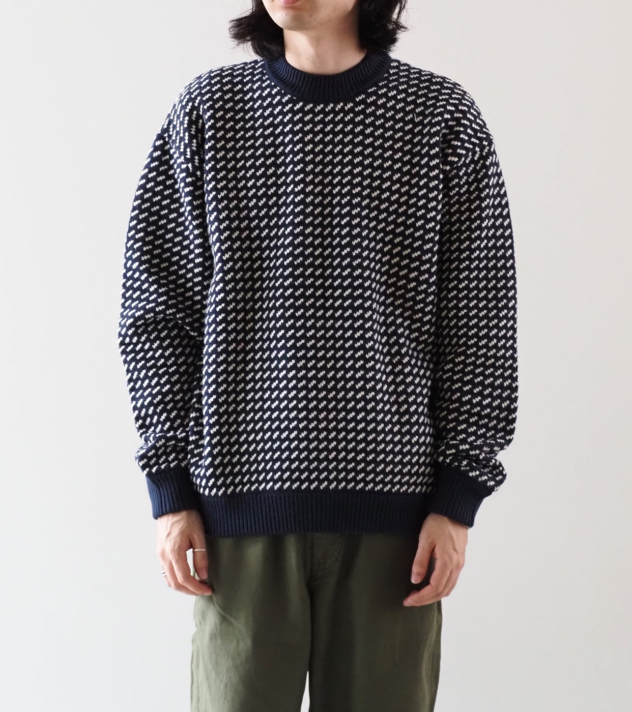 L.L.Bean JAPAN EDITION Men's Wayne Sweater Bird's-Eye , Navy Natural