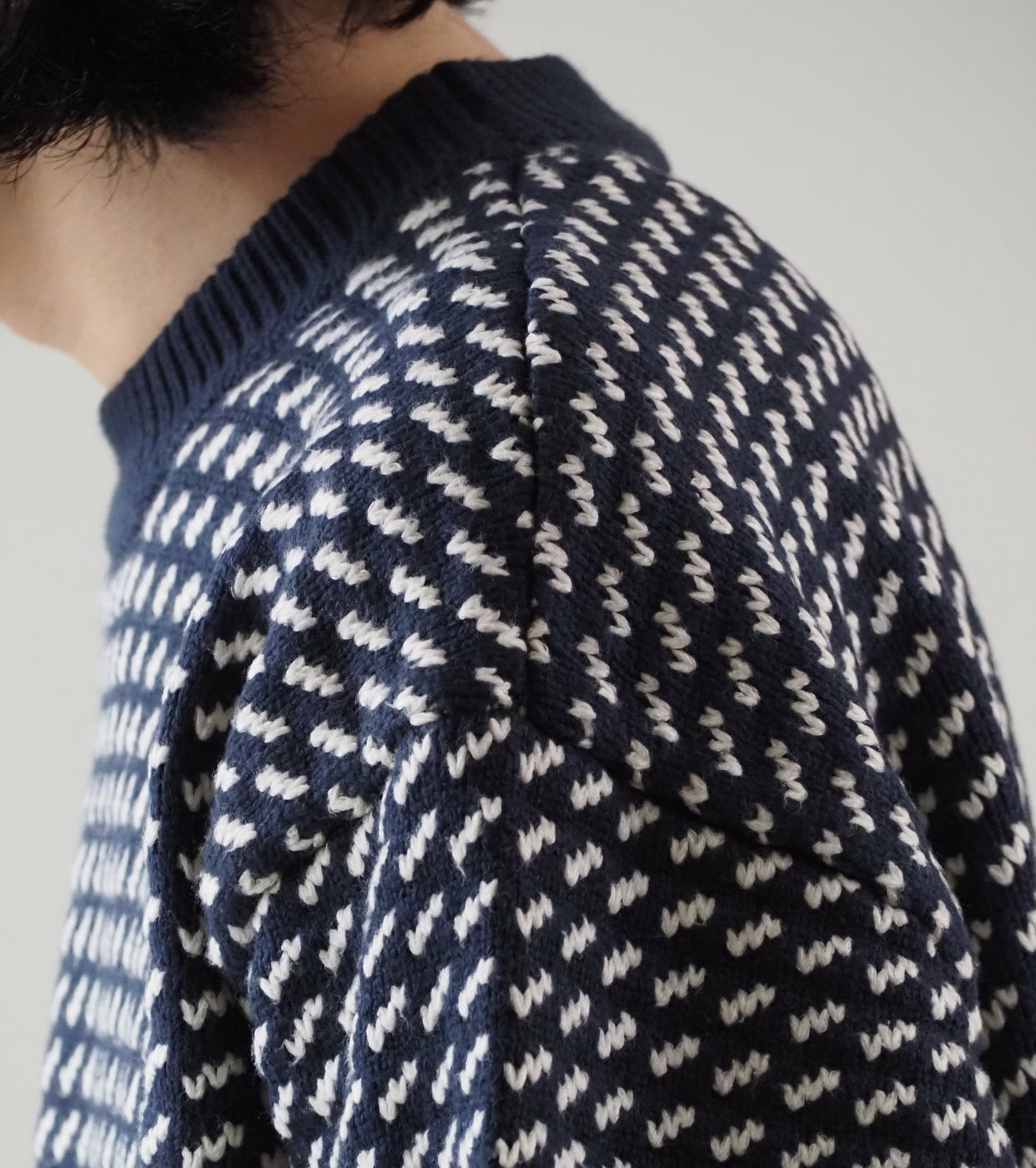 L.L.Bean JAPAN EDITION Men's Wayne Sweater Bird's-Eye , Navy Natural