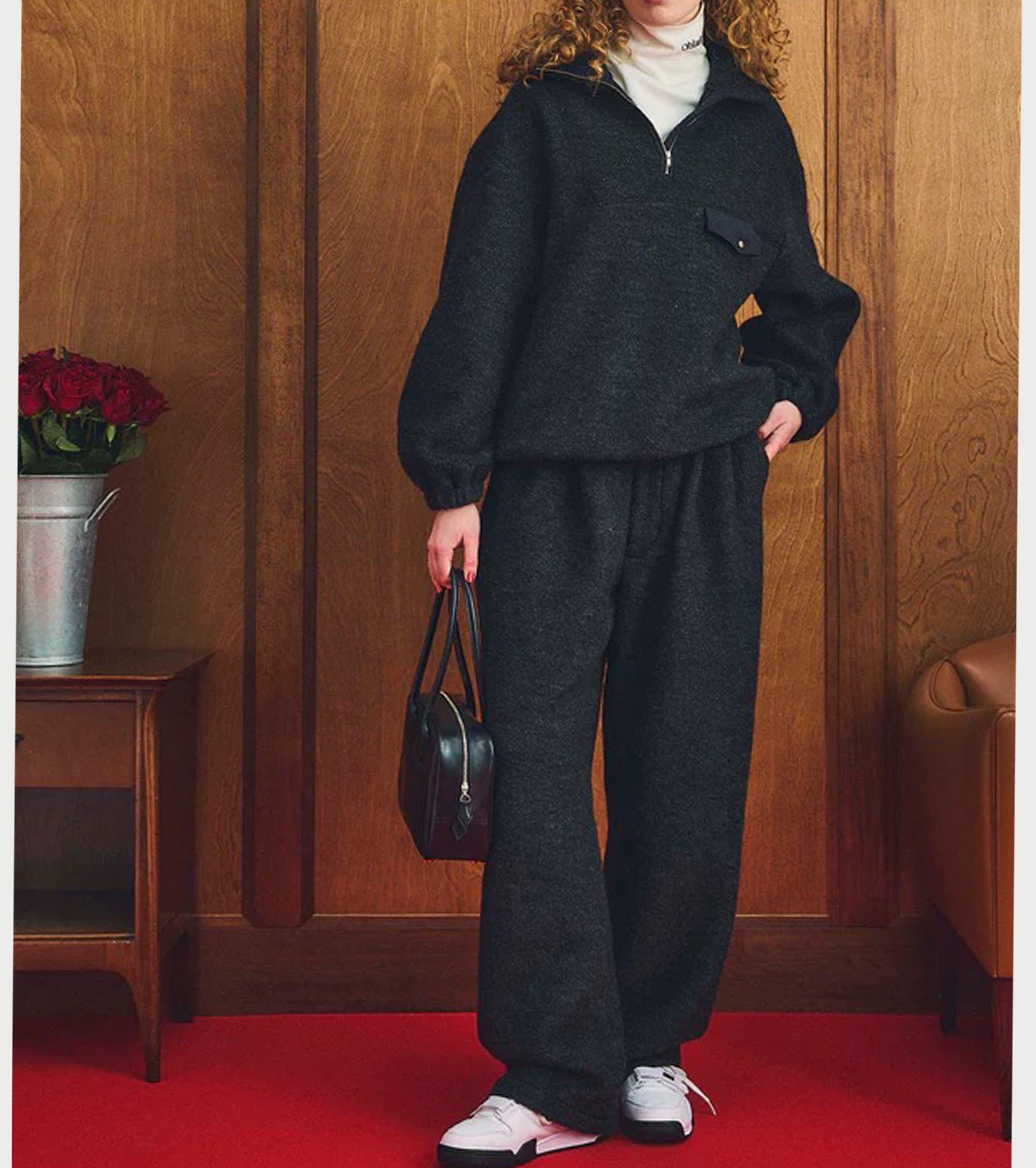 Oblada ウール フリース トップス , Charcoal Gray – Navyblue