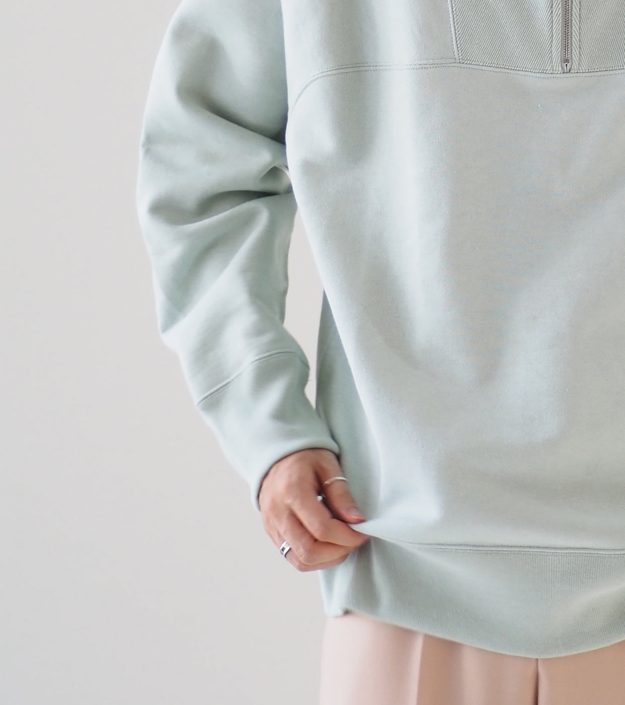 Cotton Air Spun Fleece Half zip , Green