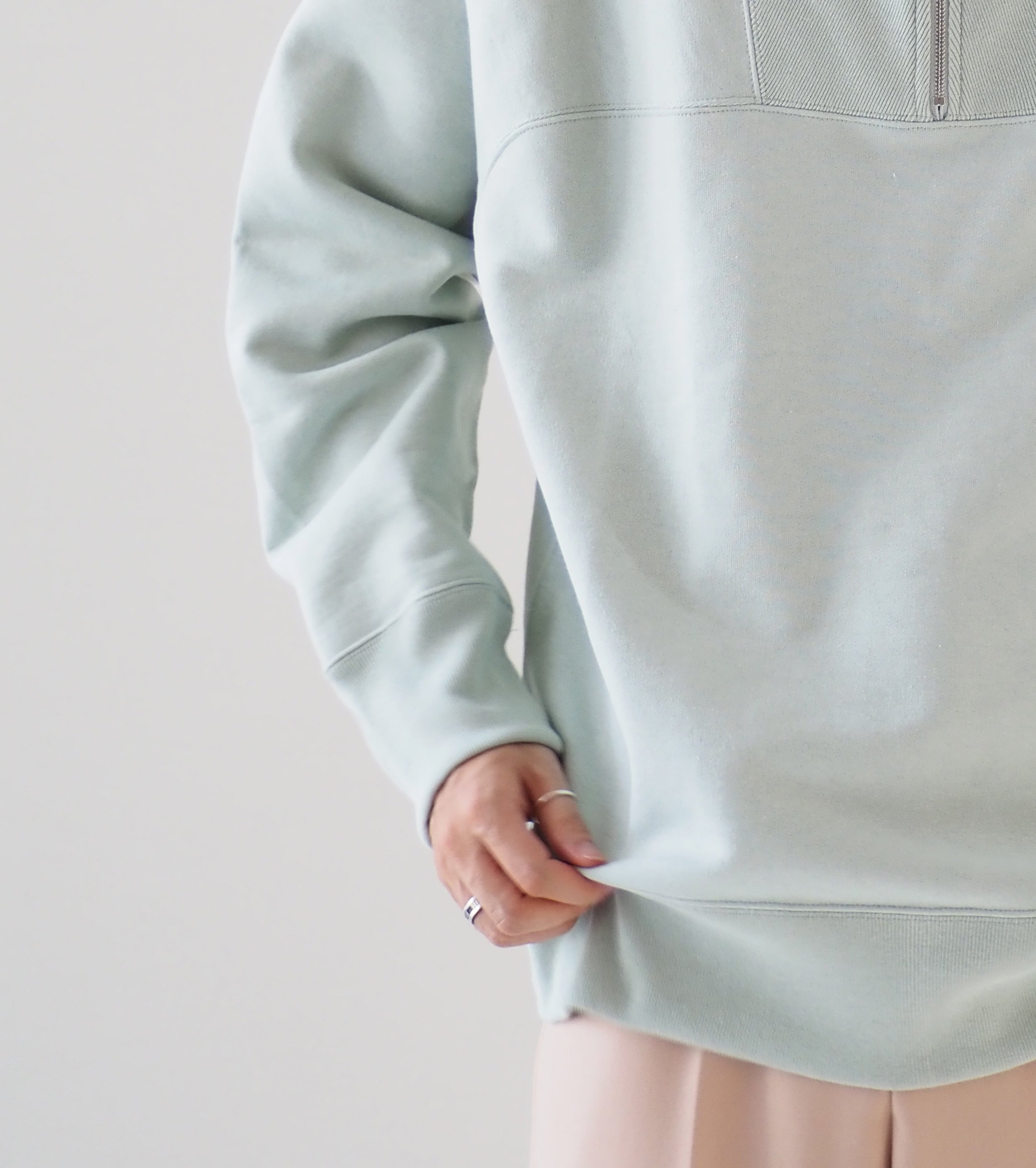 Cotton Air Spun Fleece Half zip , Green