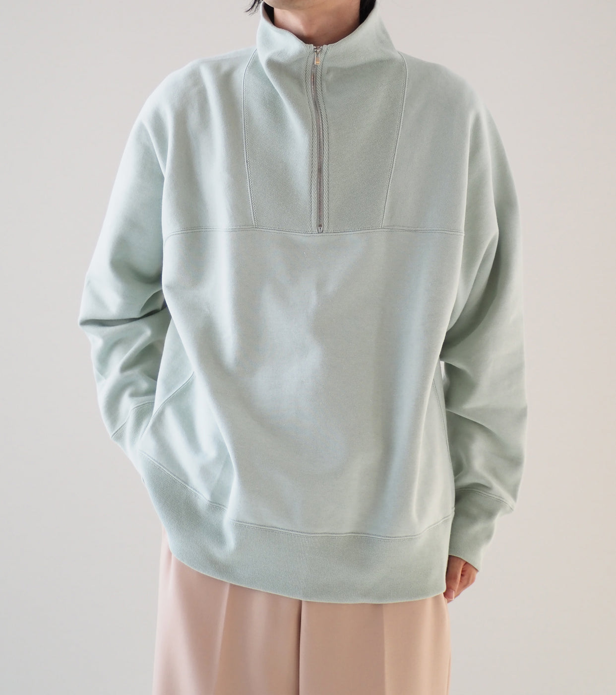 Cotton Air Spun Fleece Half zip , Green