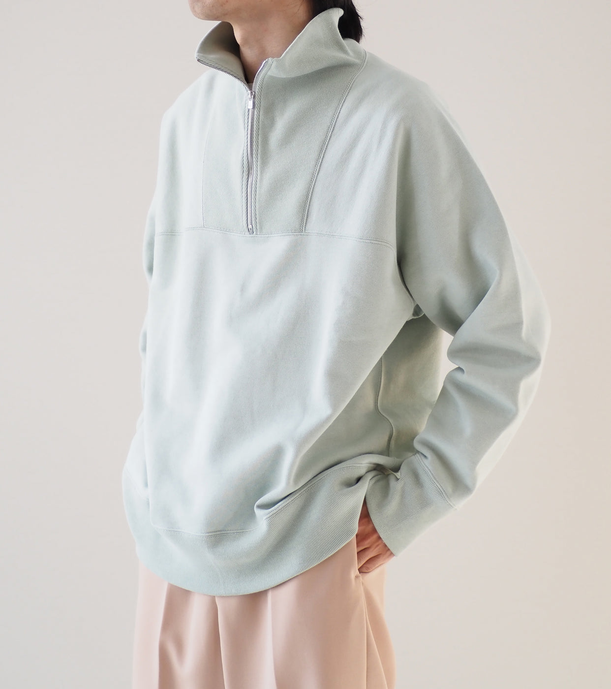 Cotton Air Spun Fleece Half zip , Green