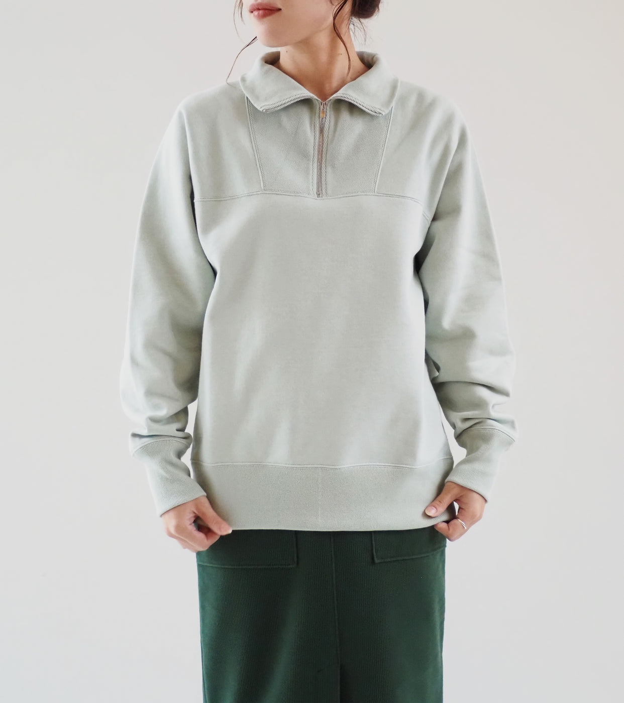 Cotton Air Spun Fleece Half zip , Green