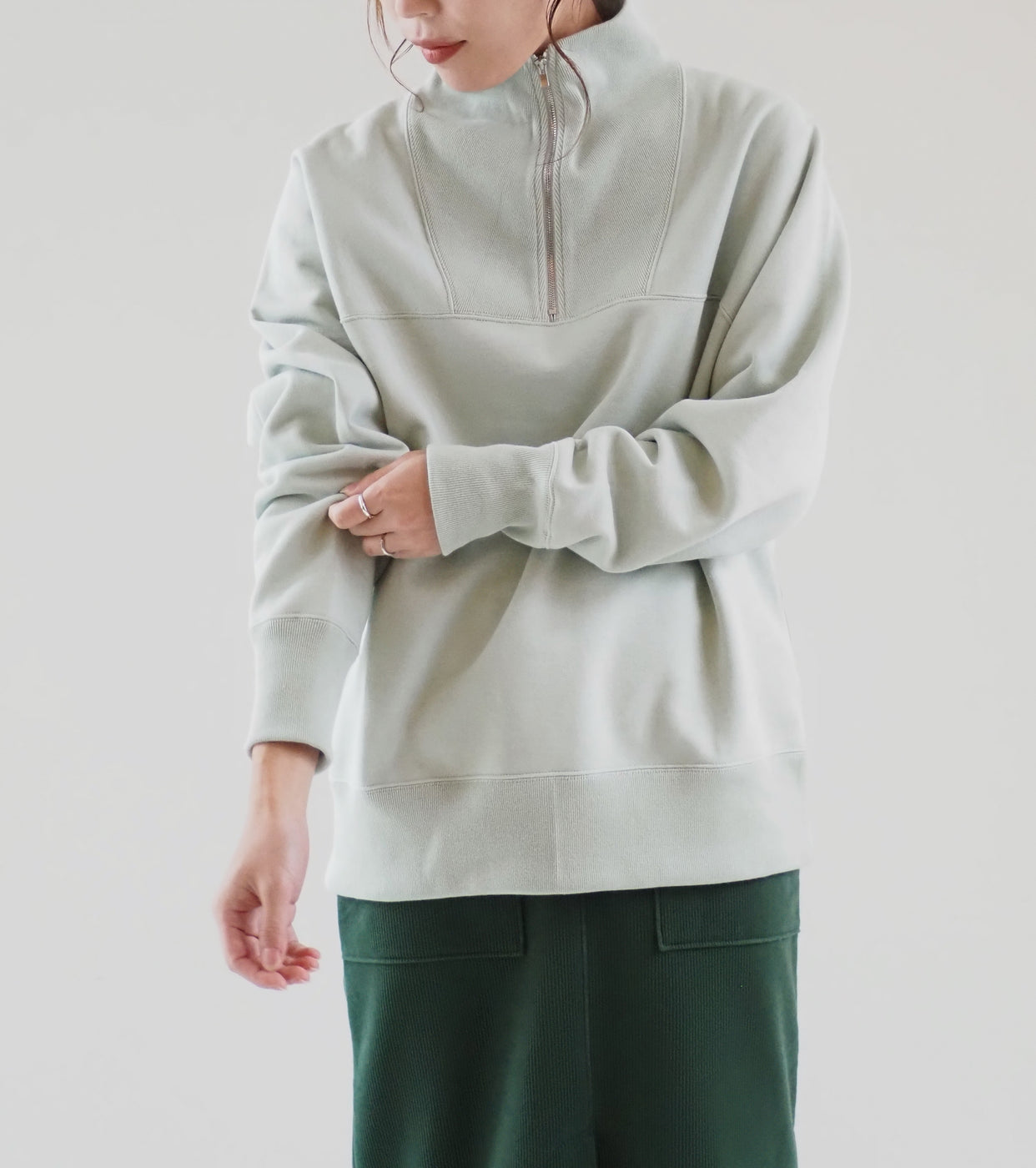 Cotton Air Spun Fleece Half zip , Green