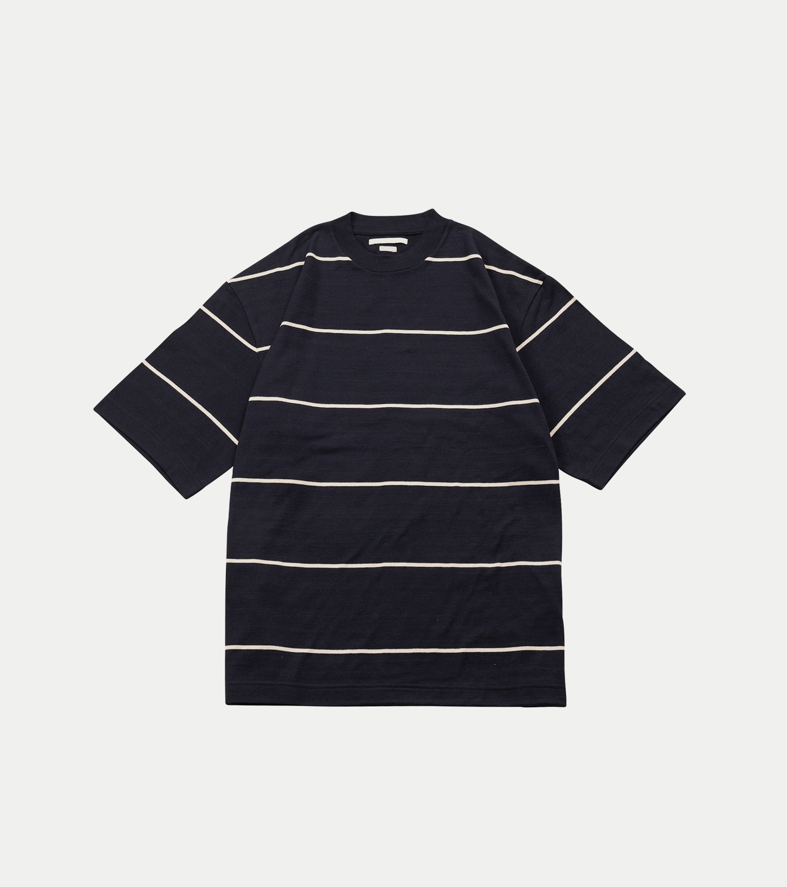 blurhms Cotton Nep Border Plain Tee Shirt , Black Body × Ivory Line