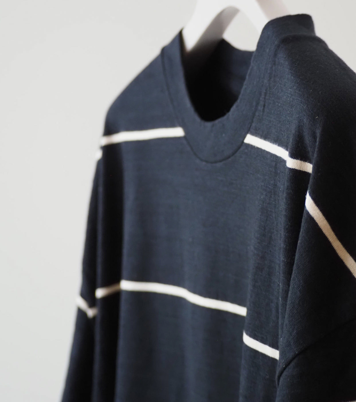 blurhms Cotton Nep Border Plain Tee Shirt , Black Body × Ivory Line