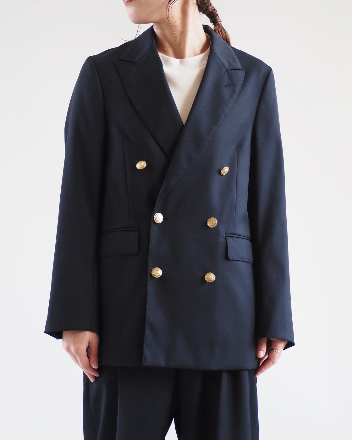 Wool Gabardine Blazer, Black Navy
