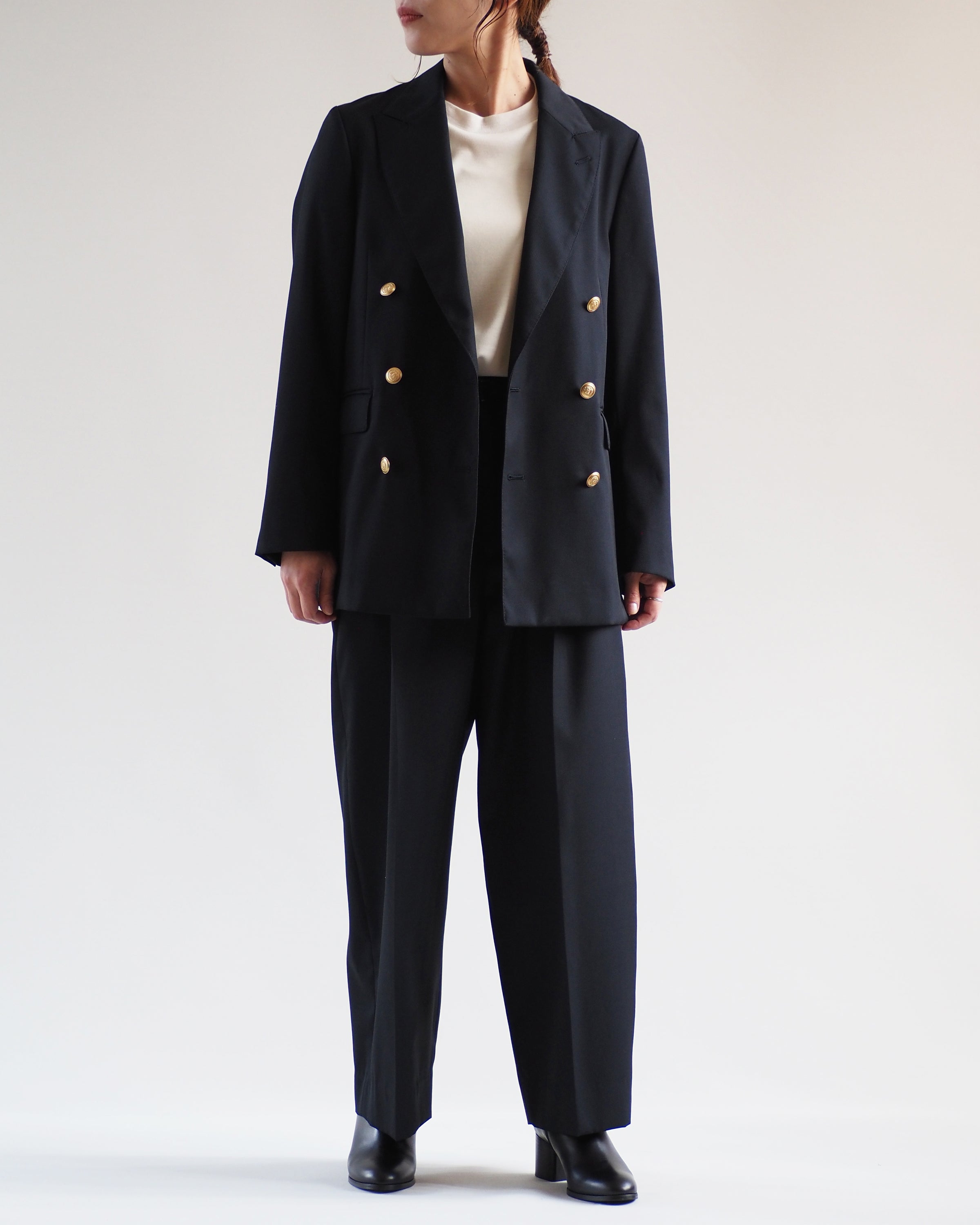 Wool Gabardine Blazer, Black Navy