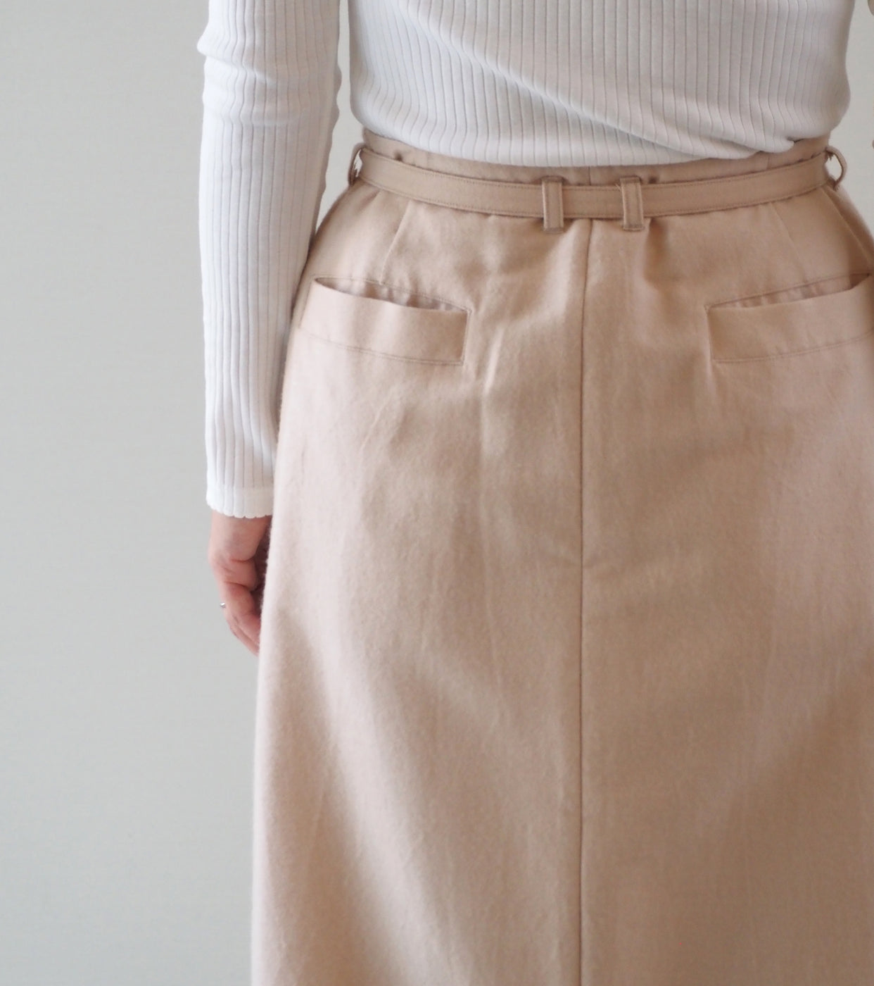 blurhms Wool Napping Belted Skirt, Naked Ivory