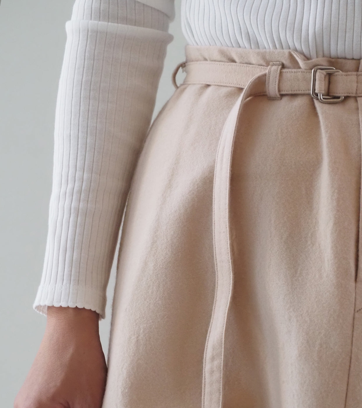 blurhms Wool Napping Belted Skirt, Naked Ivory