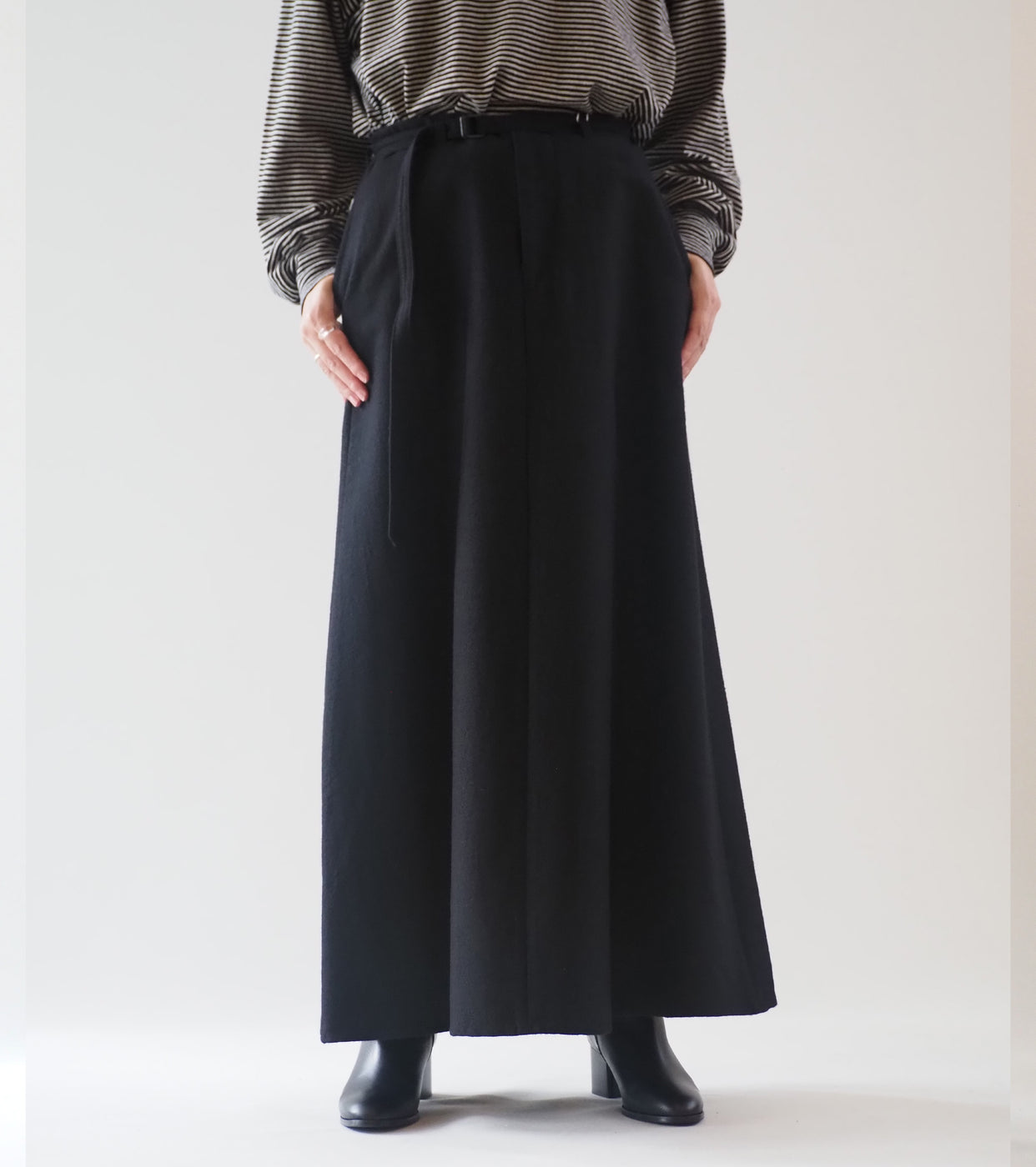 blurhms Wool Napping Belted Skirt, Black