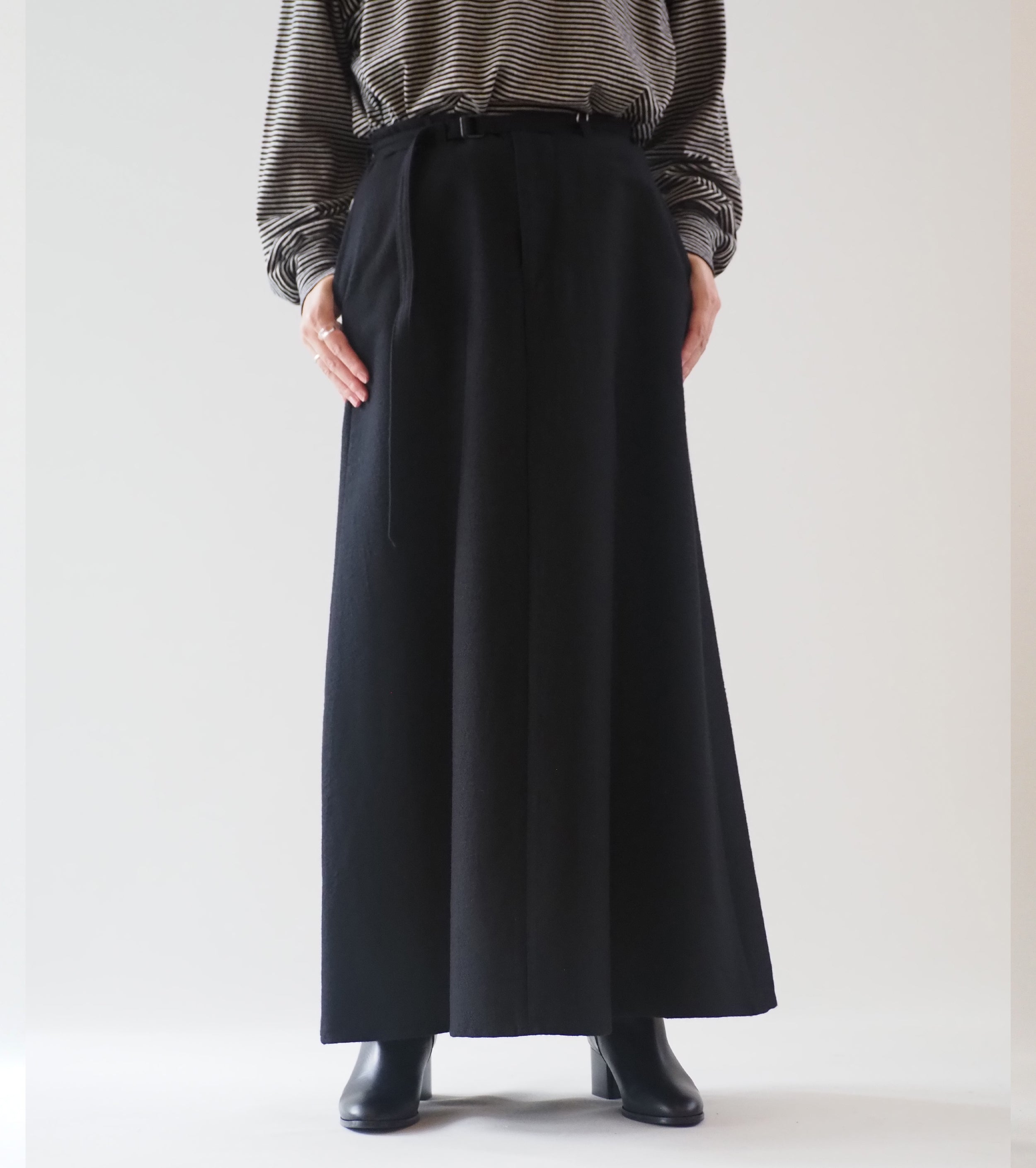 blurhms Wool Napping Belted Skirt, Black