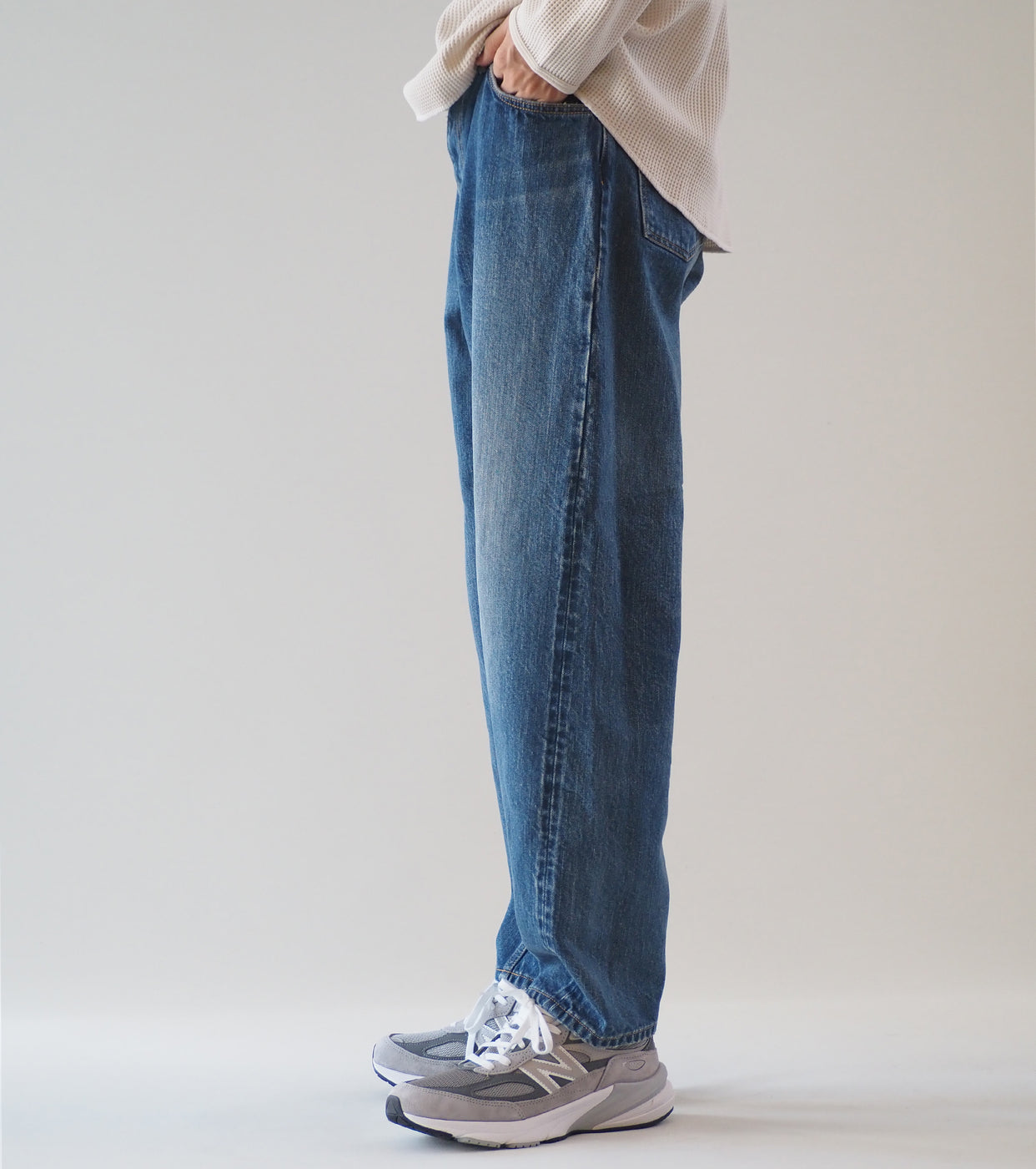 CIOTA Wide Tapered 5 Pocket Pants, Medium Dark Blue(Damage)