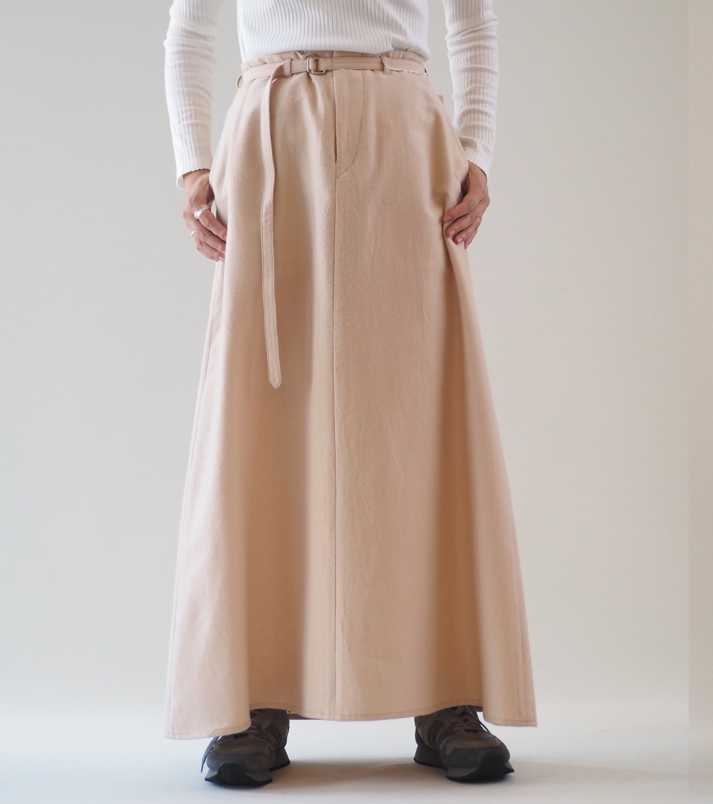 blurhms Wool Napping Belted Skirt, Naked Ivory