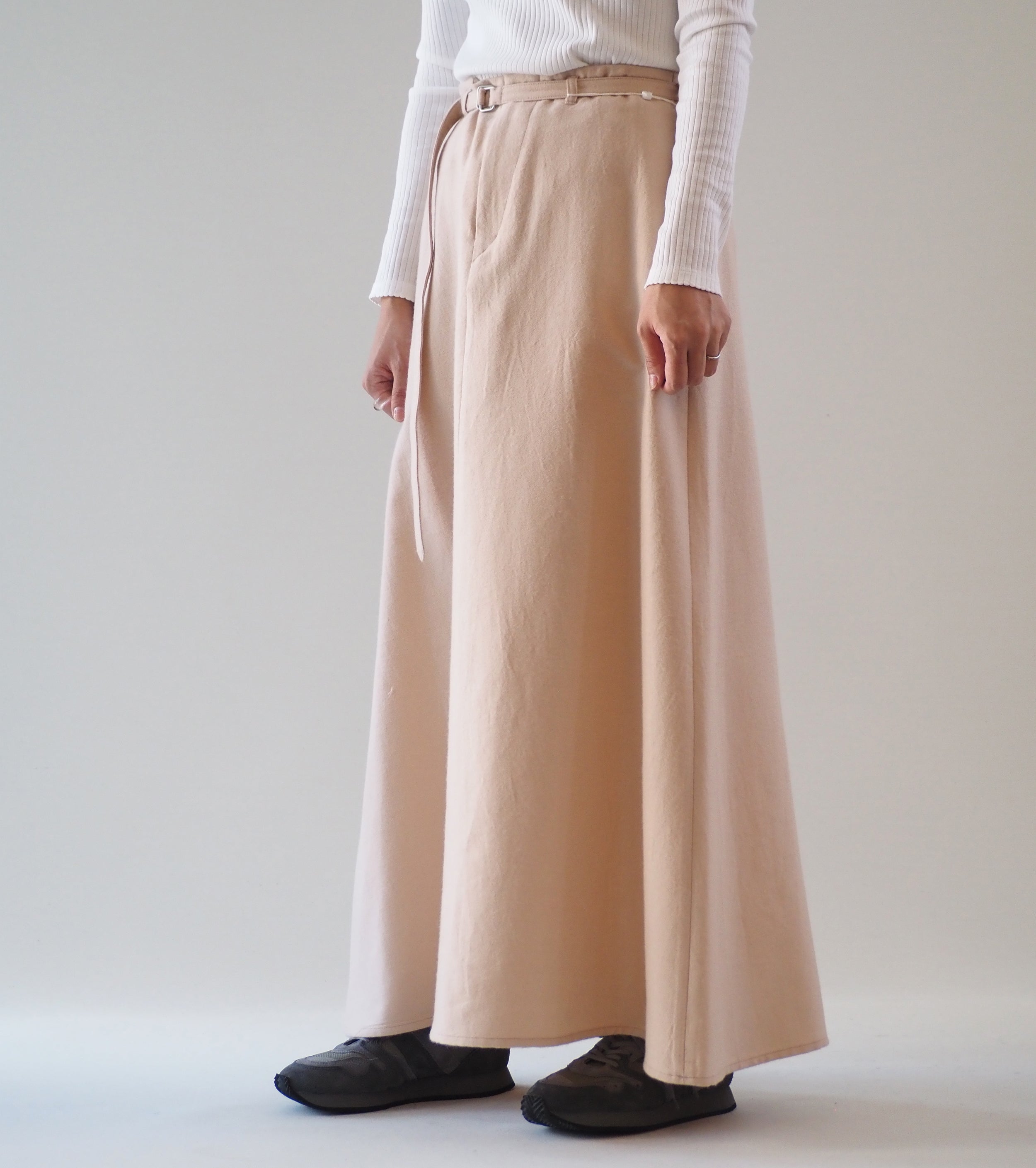 blurhms Wool Napping Belted Skirt, Naked Ivory