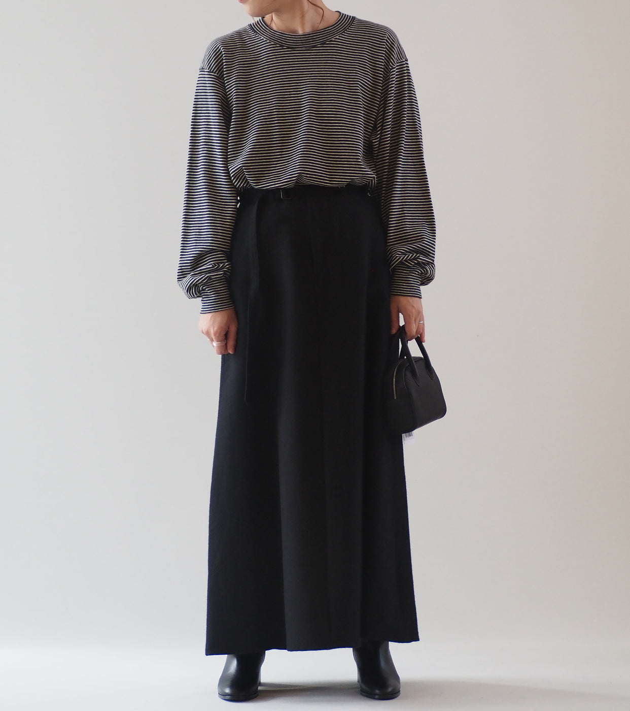 blurhms Wool Napping Belted Skirt, Black