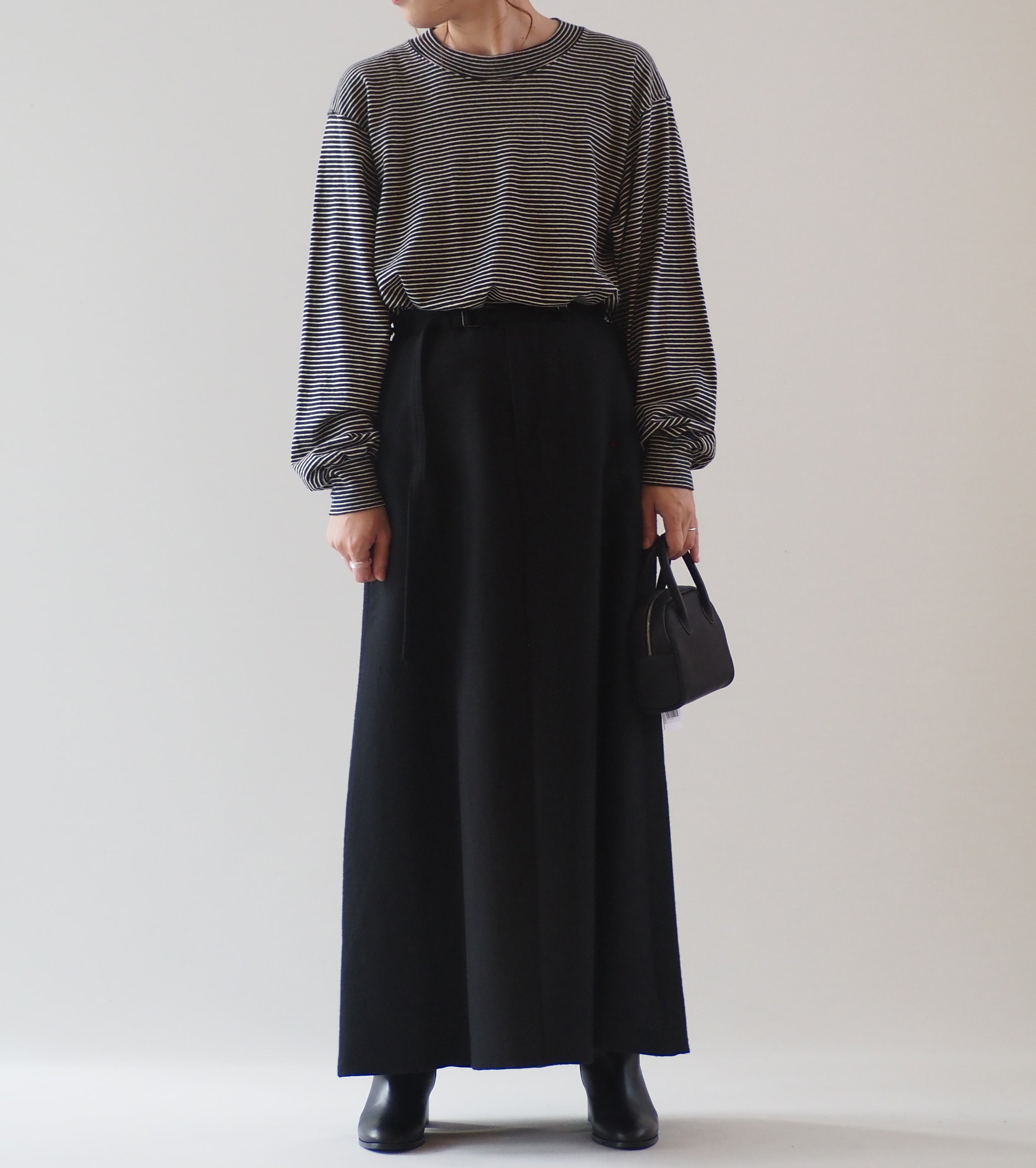 blurhms Wool Napping Belted Skirt, Black