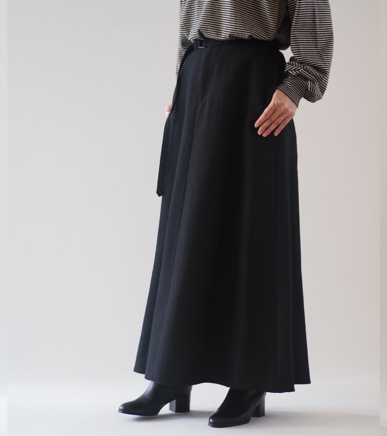 blurhms Wool Napping Belted Skirt, Black