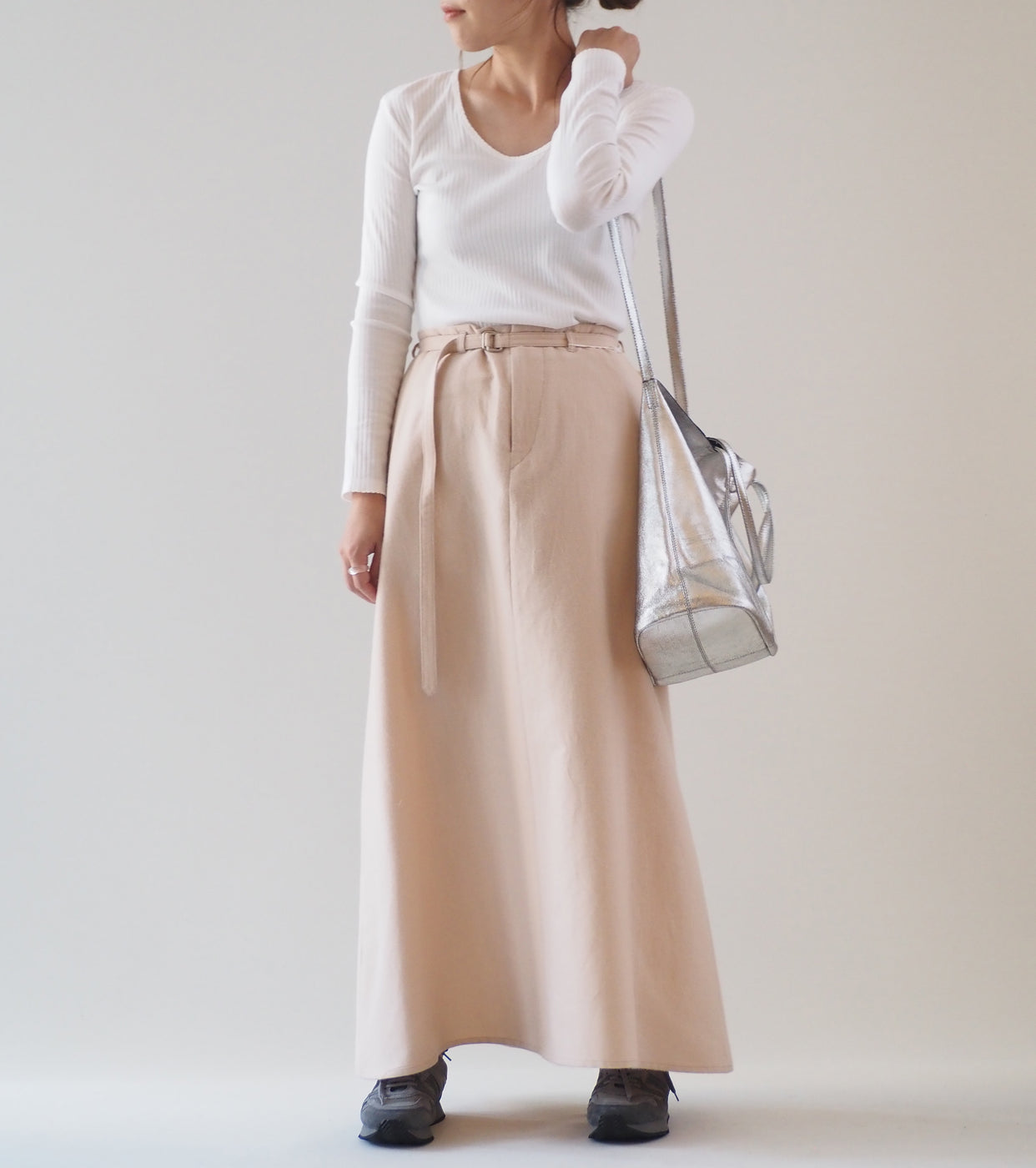 blurhms Wool Napping Belted Skirt, Naked Ivory