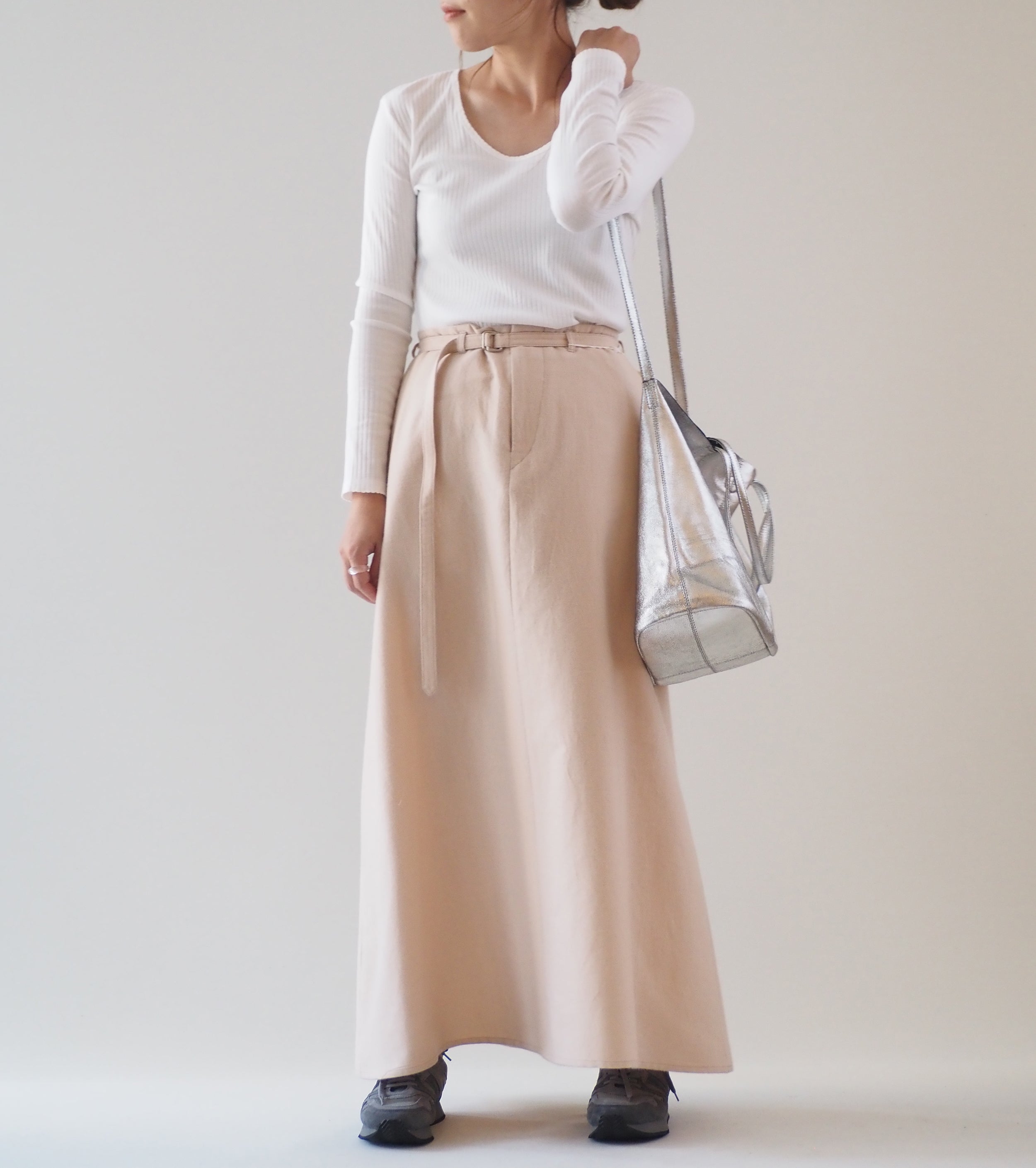 blurhms Wool Napping Belted Skirt, Naked Ivory