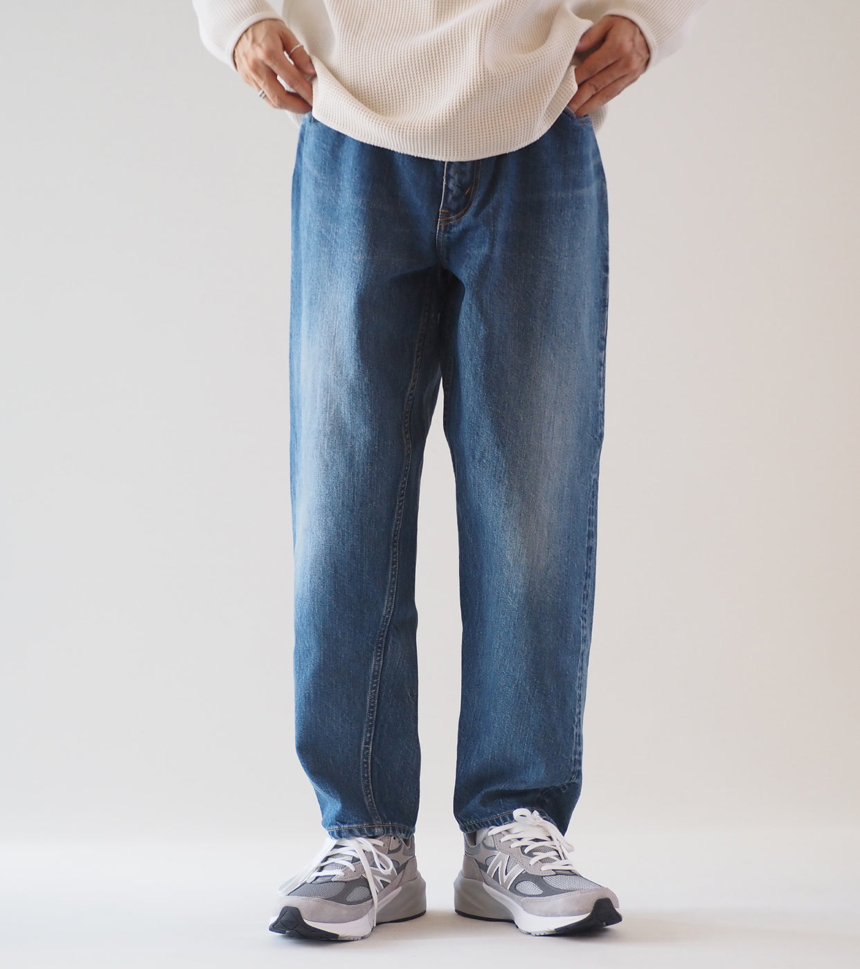 CIOTA Wide Tapered 5 Pocket Pants, Medium Dark Blue(Damage)