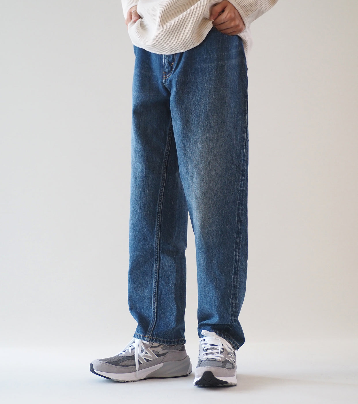 CIOTA Wide Tapered 5 Pocket Pants, Medium Dark Blue(Damage)