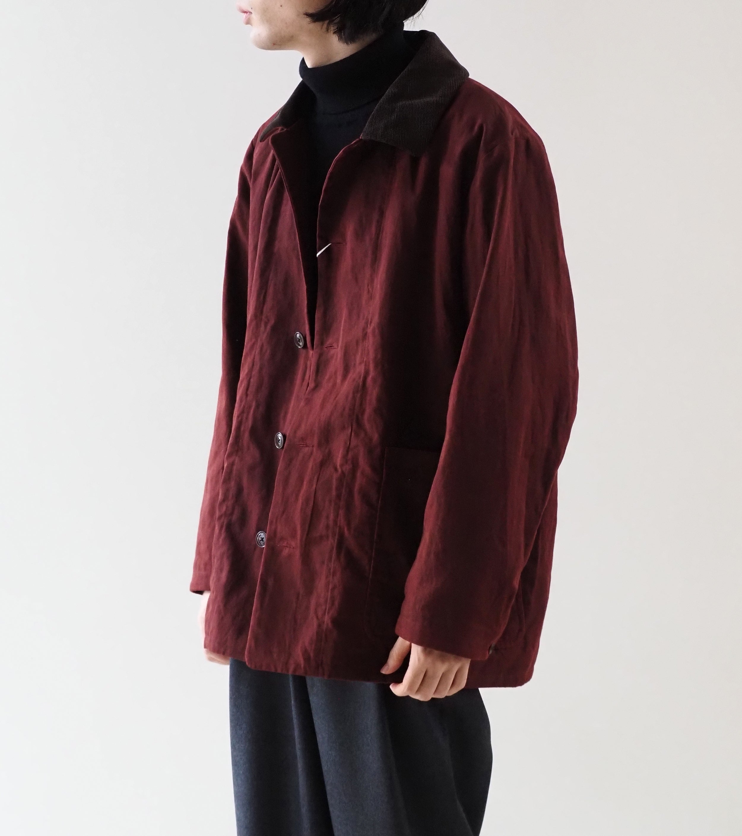 YAECA CANVAS DESIGN ショート オーバー コート オイルド , Red – Navyblue