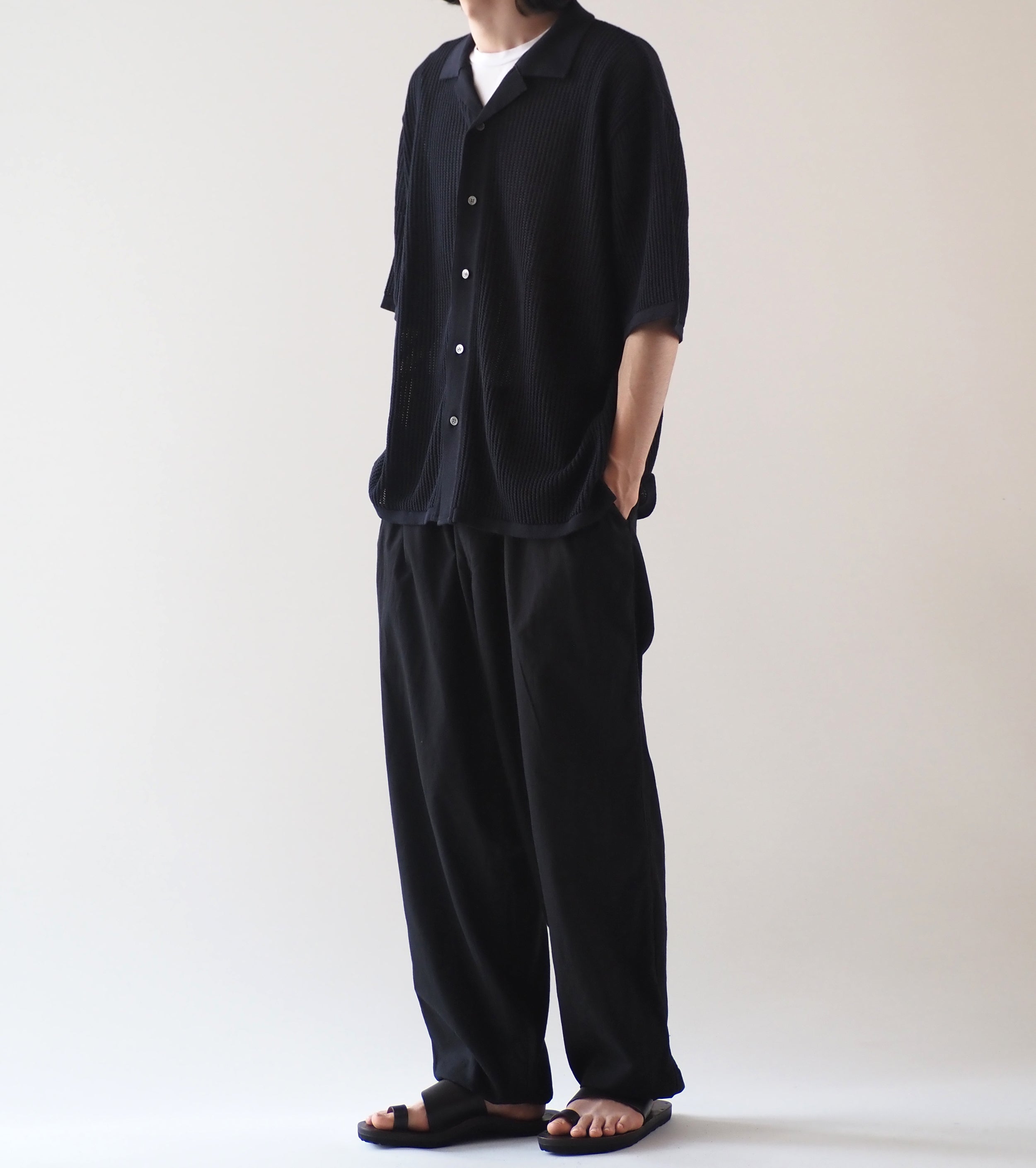 Yonetomi COTTON SUKASHI KNIT SHIRT , Black